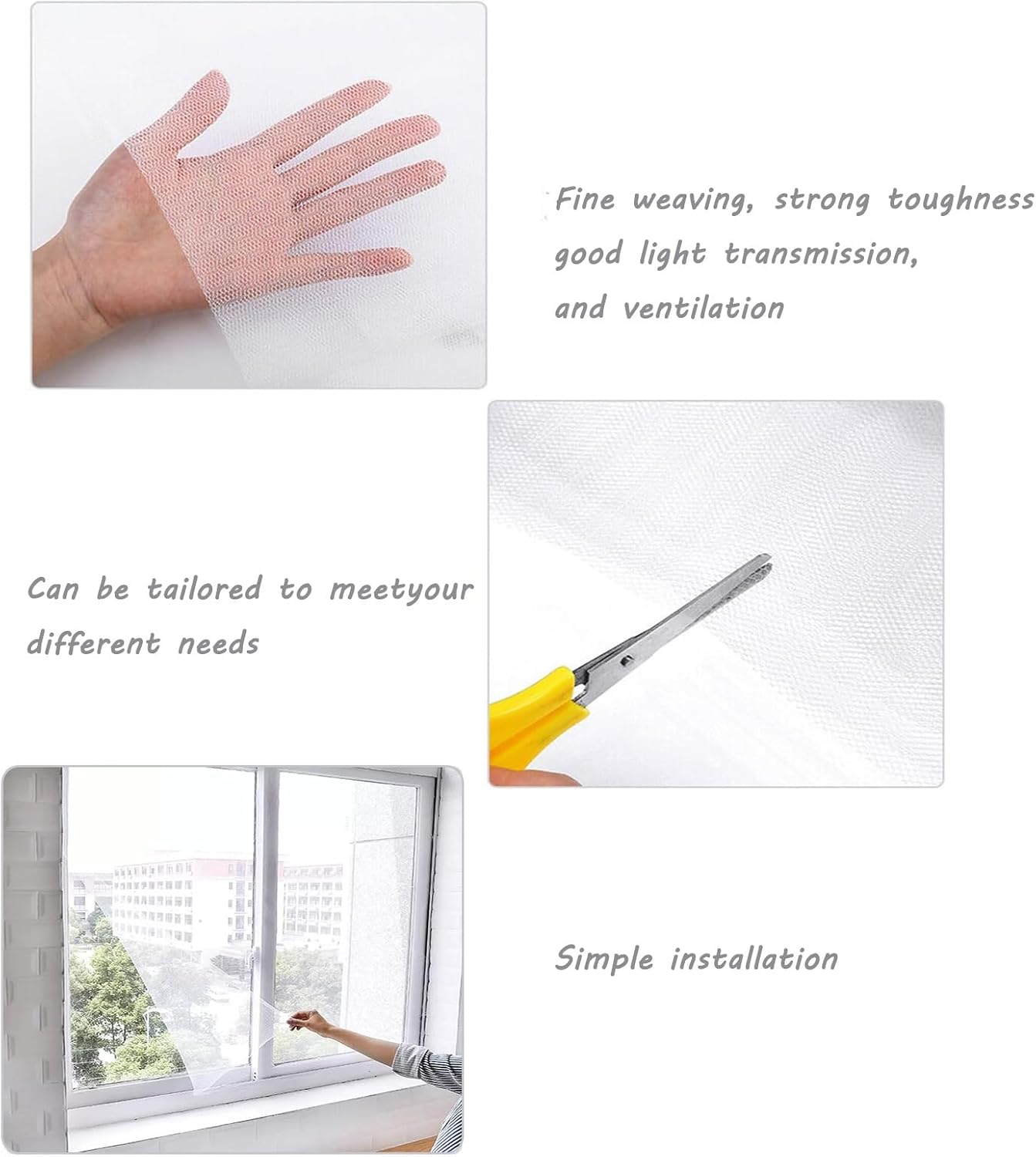 HENWUBEI White Mosquito Net Window Screen - 1.3M X1.5M Easy Install Washable Mesh for Bedroom/Office, Removable Tape & Reusable Bug Barrier image number 3