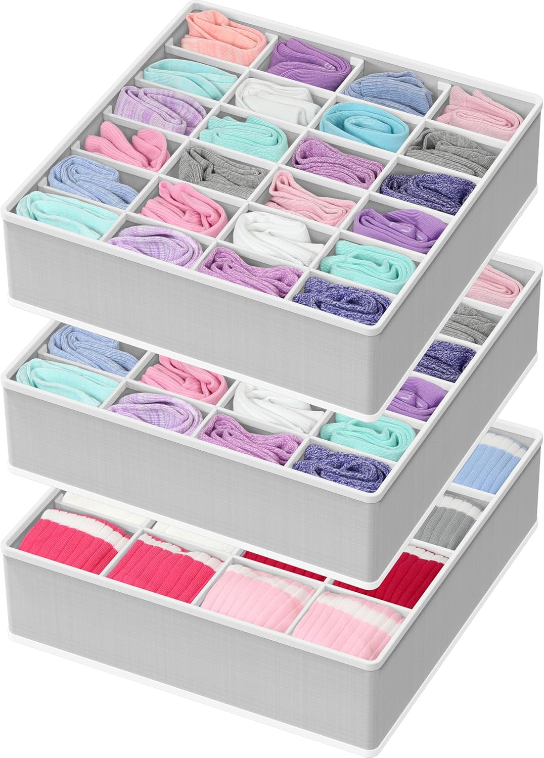 Simplehouseware Closet Drawer Organiser for Clothes, Socks and Underwear, 3 Pack, Grey image number 4