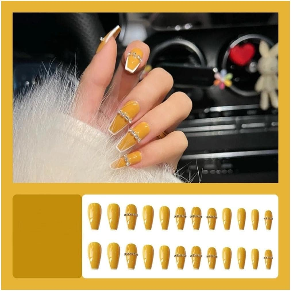 Fake Nail 24PCS French Chain Rhinestones Design Artificial False Nails Full Coverage Fake Nails Detachable Nails Art Press on Nails Women False Nails image number 1