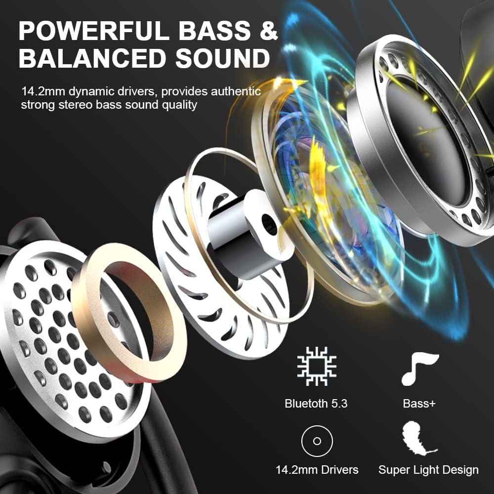 Drsaec Wireless Earbuds, Headphones Running Bluetooth 5.3 in Ear with HD Mic, Earphones Sport IP7 Waterproof 48H Noise Cancelling Buds Deep Bass/Usb-C/Led[ Upgrade] Black I21 image number 4