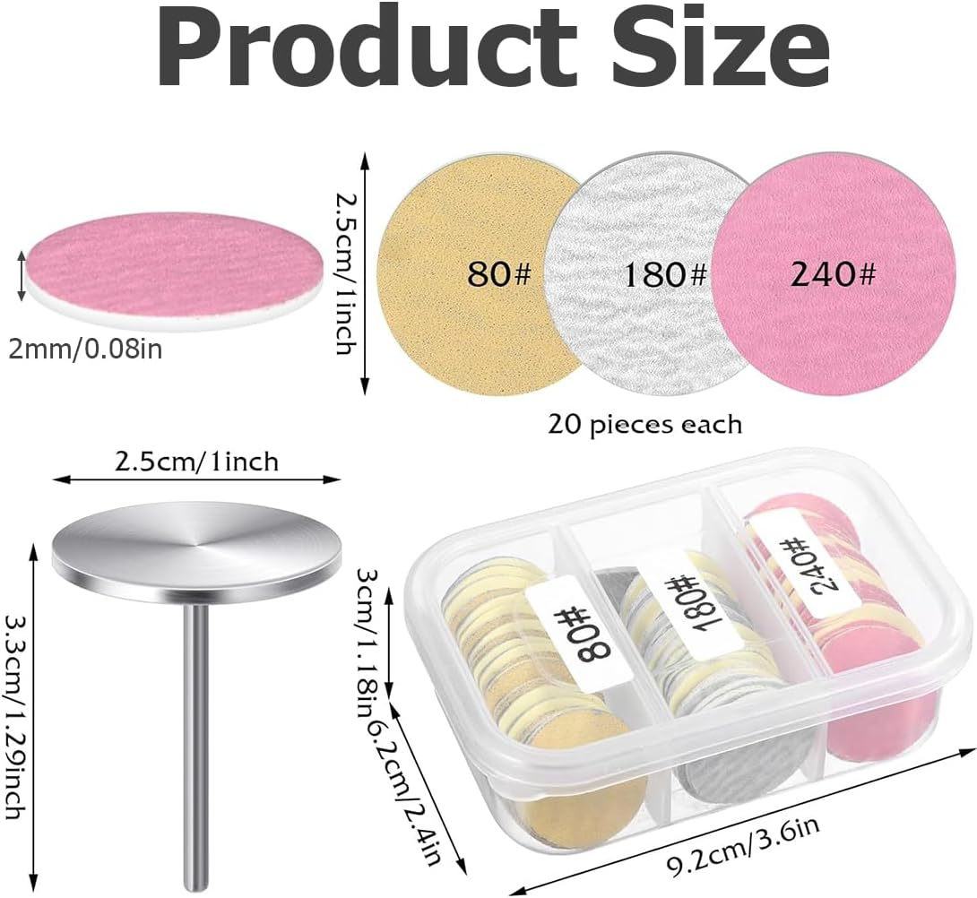 Weddhuis Pack of 60 Sanding Discs Pedicure Nail Sanding Discs with Metal Nail Drills 25 Mm Replacement Foot Nail Cutter Attachments Bits for Electric Callus Accessories with Storage Box (80#120#180#)