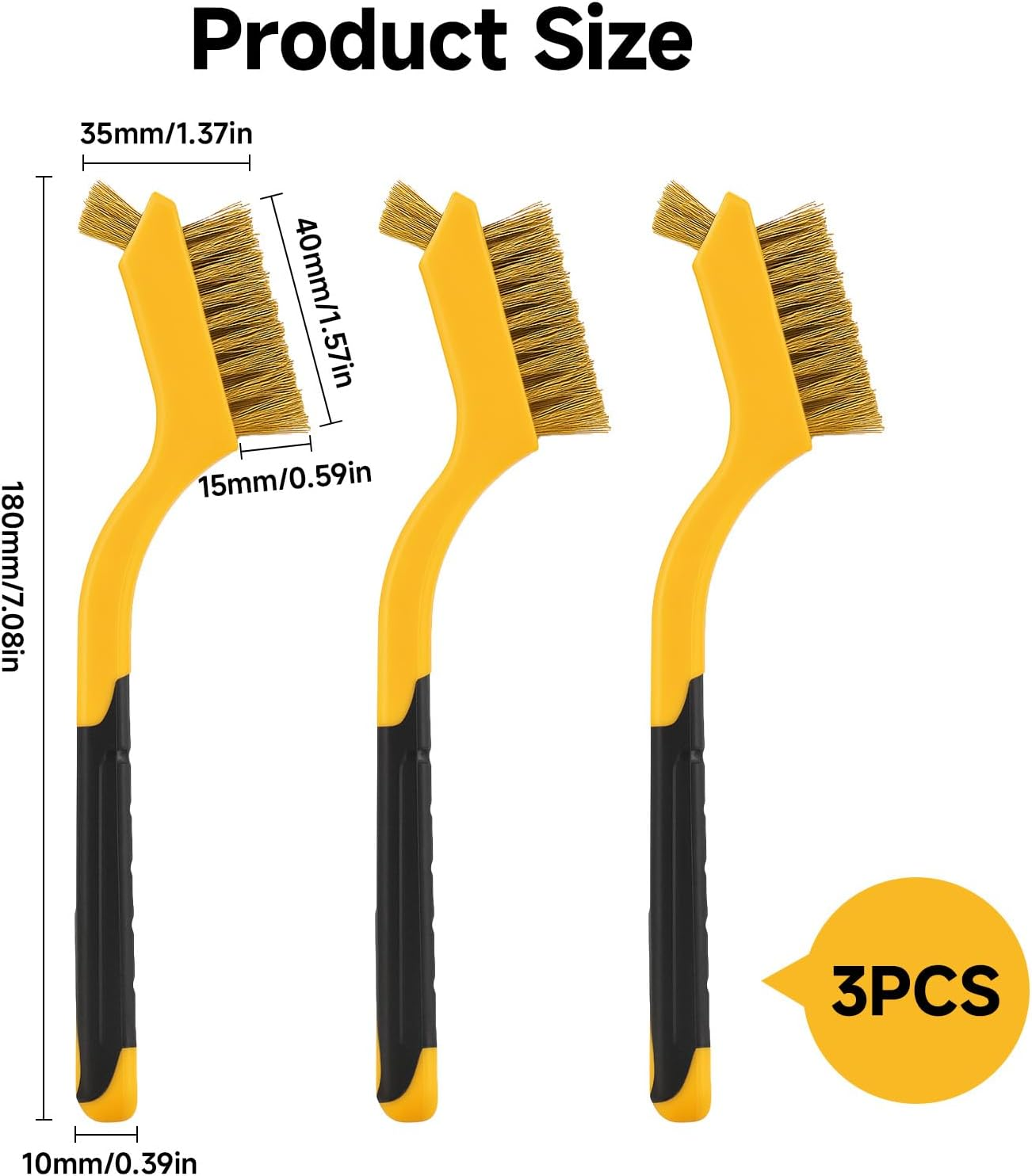 3-Pack 7'' Copper Plated Steel Wire Brush Set,Multi-Use Dual Head and Curved Handle Grip,Wire Cleaning Brush for Toilet,Kitchen, Bathroom Etc image number 6