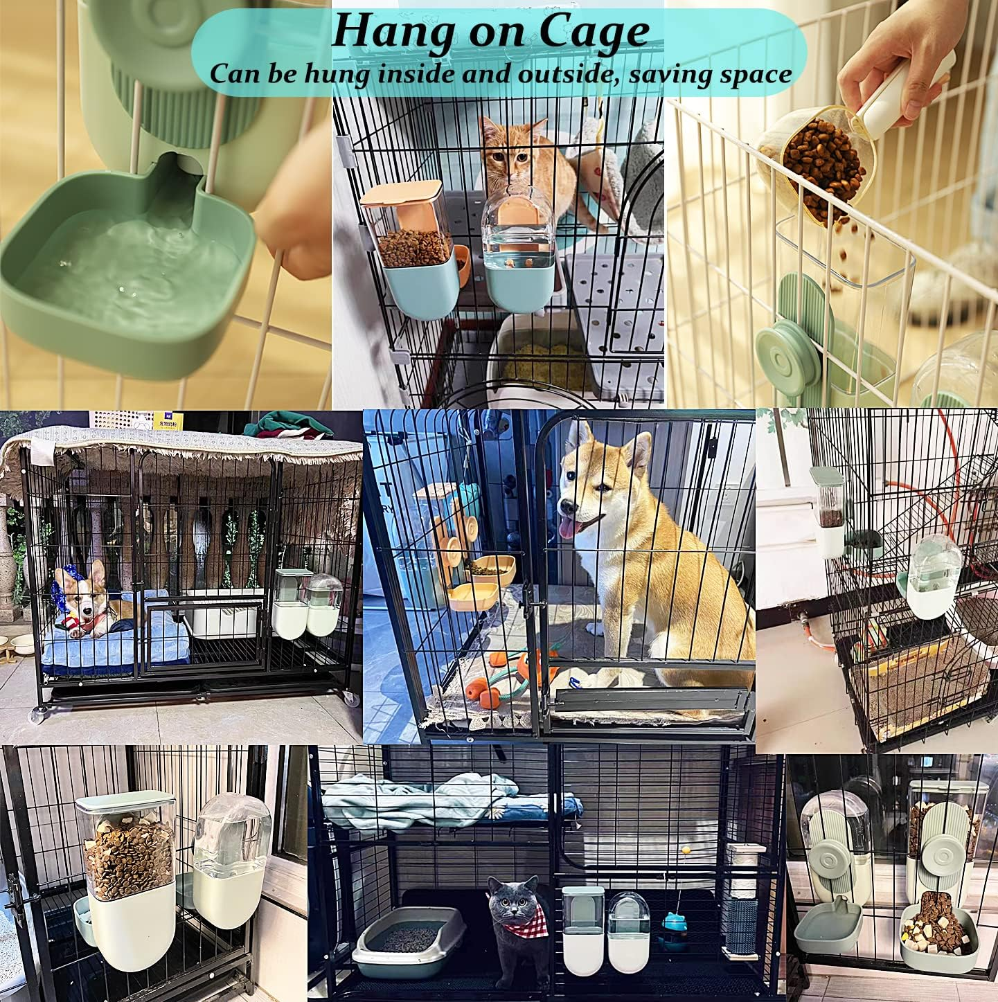 Kenond 35Oz Hanging Automatic Pet Food Water Dispenser, Auto Gravity Pet Feeder and Waterer Set, Cage Cat Food Bowl Dog Feeding Station for Puppy and Kitten Rabbit Chinchilla Hedgehog Ferret (Green) image number 4