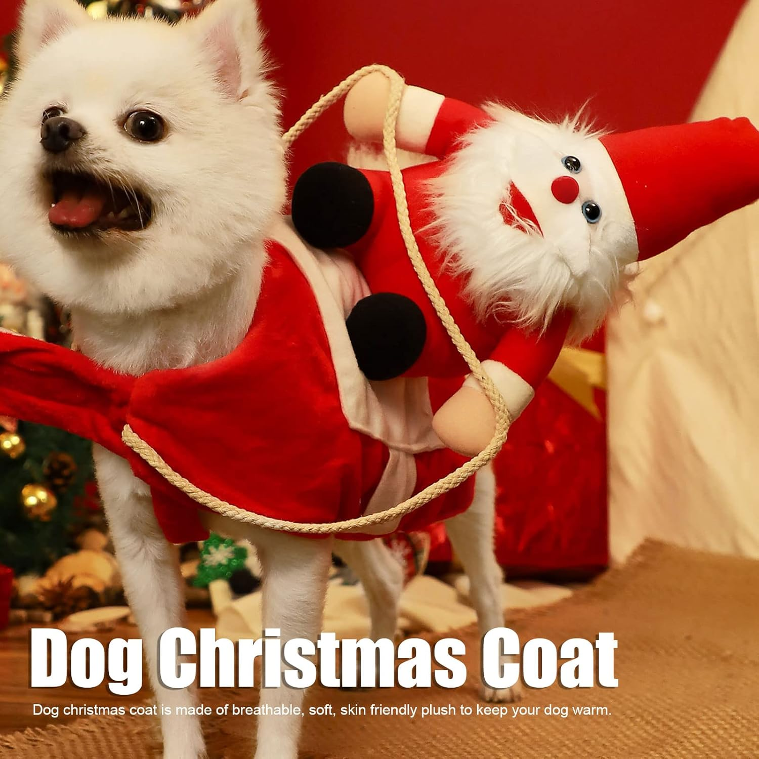 Dog Christmas Coat, Plush Warm Stylish Cute Santa Dog Costume, Adjustable Design Pet Cosplay Costume for Small Medium Large Dogs Cats (XXL) image number 3