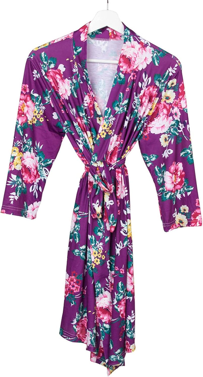 Maternity Robe Matching Bafby Receiving Swaddle Blanket Set Newborn Hospital Labor Delivery Nursing Pregnancy Robe (Purple - 3Pcs, L-XL) image number 1