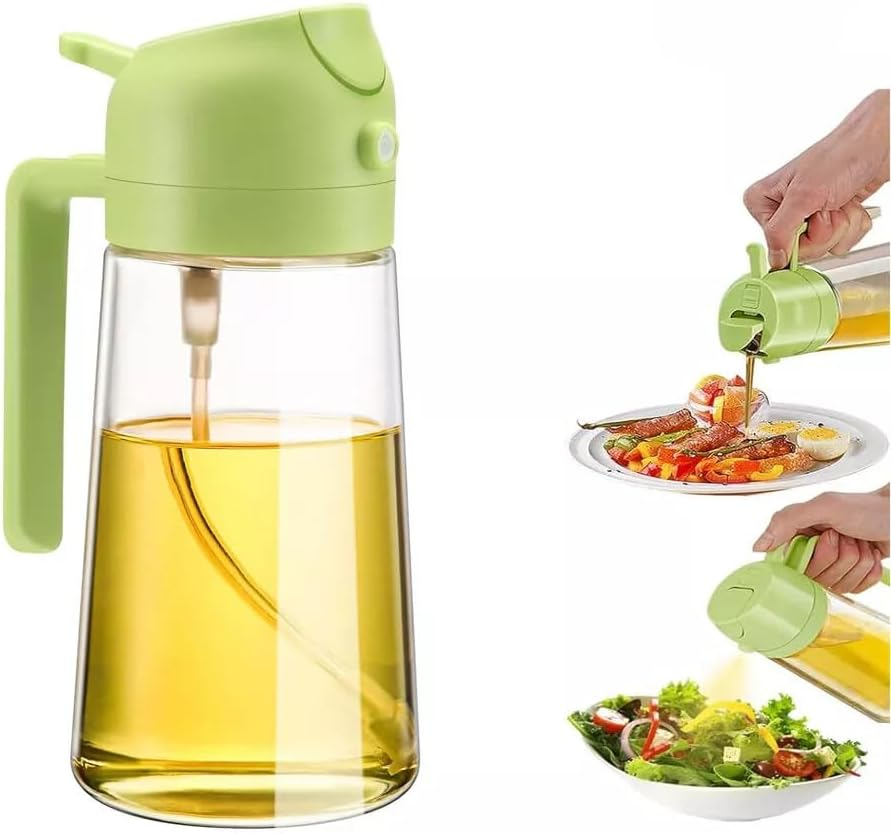 GHOST MONKEY Oil Sprayer for Cooking, 2 in 1 Olive Oil Dispenser Bottle for Kitchen, 470Ml Glass Oil Bottle with Premium Nozzle, Food-Grade Oil Mister for Air Fryer, Salad, Frying, BBQ (GREEN)
