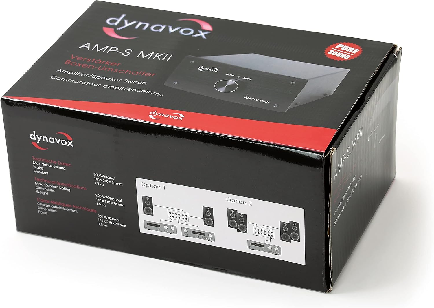 Dynavox AMP-S MKII Amplifier and Speaker Switch in Metal Housing for Stereo and Surround Amplifier, Banana Plug or Clamp Connection, Black image number 4