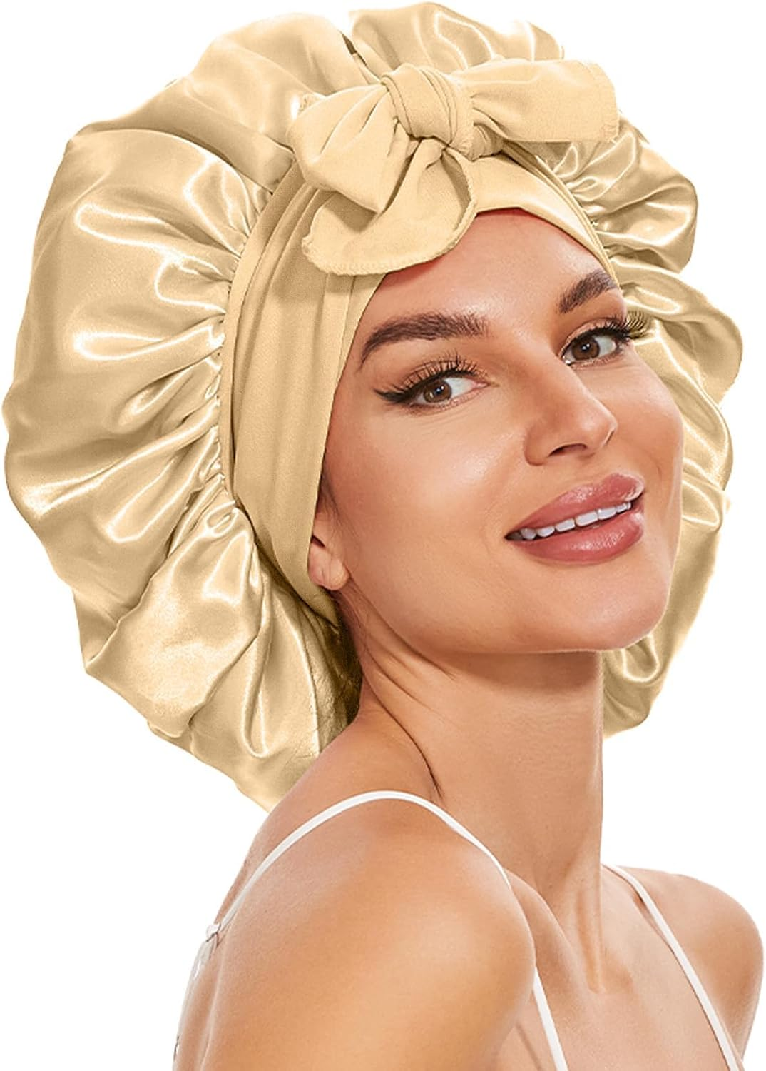 Silky Satin Bonnet for Sleeping,Single Layer Silk Satin Hair Bonnet Women with Tie Band (Navy Blue)