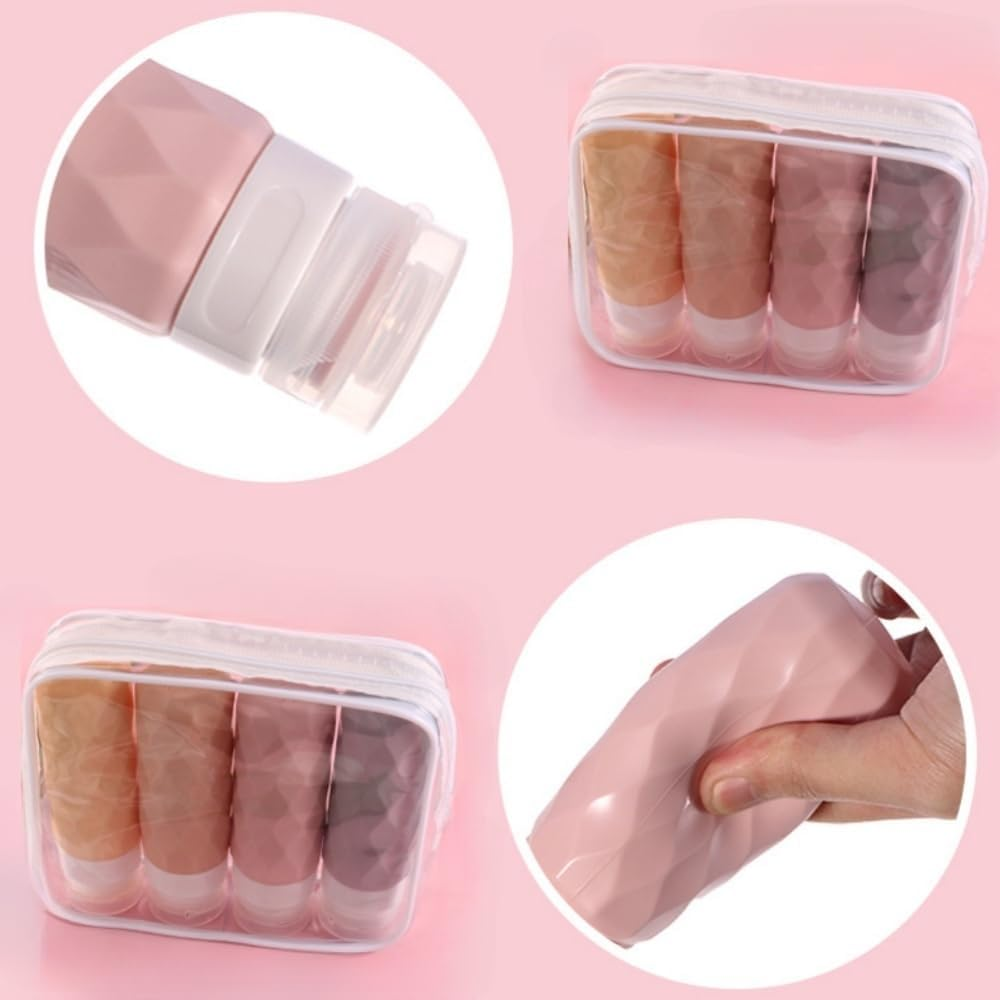 Travel Bottles for Toiletries with Labels, 90 Ml Silicone Travel Bottles Set with Clear Zipper Toiletry Bag, Leakproof Refillable Squeeze Travel Size Containers for Shampoo Conditioner (Cream) image number 2