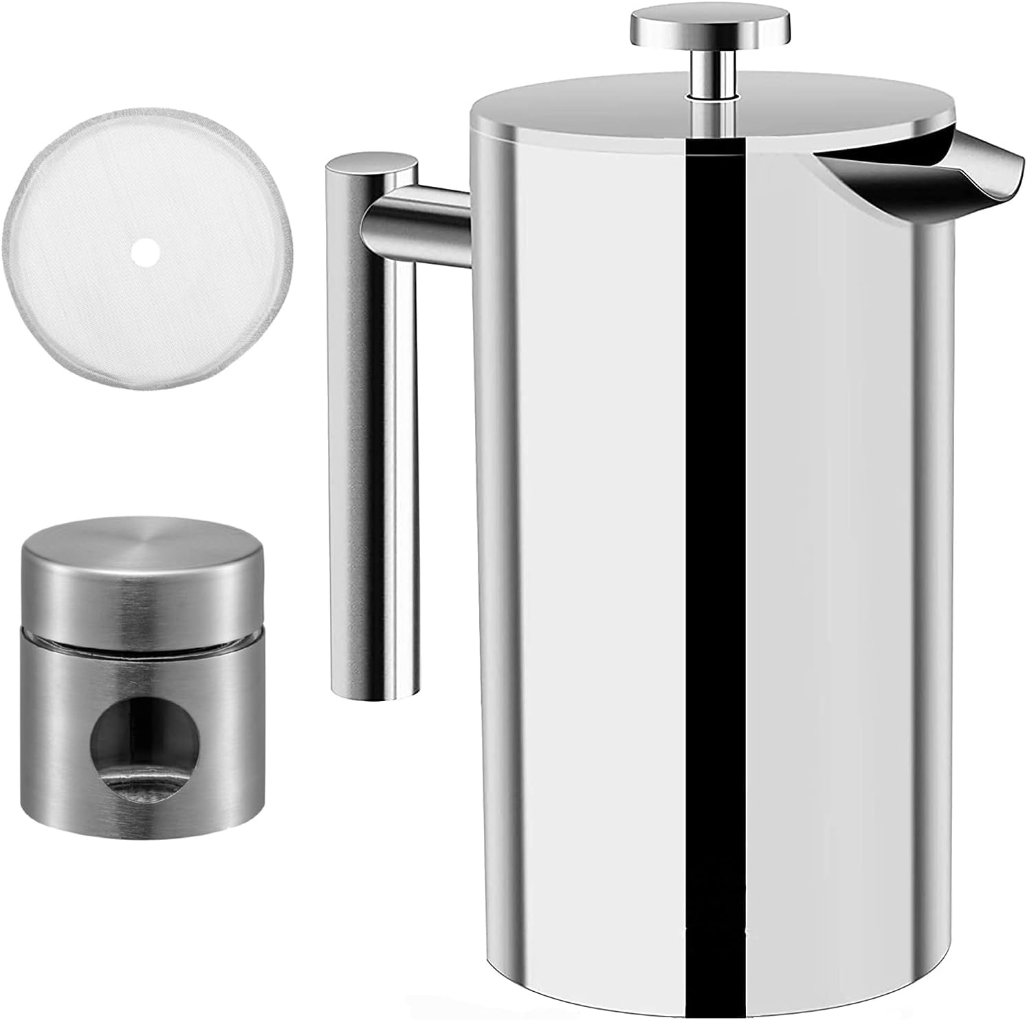 QNA French Press with Coffee Bean Canister Include an Extra Filter (350Ml/2 Cup), 304 Stainless Steel Coffee Plunger Tea Maker with Double Vacuum Insulation, No Coffee Grounds (350ML) image number 2