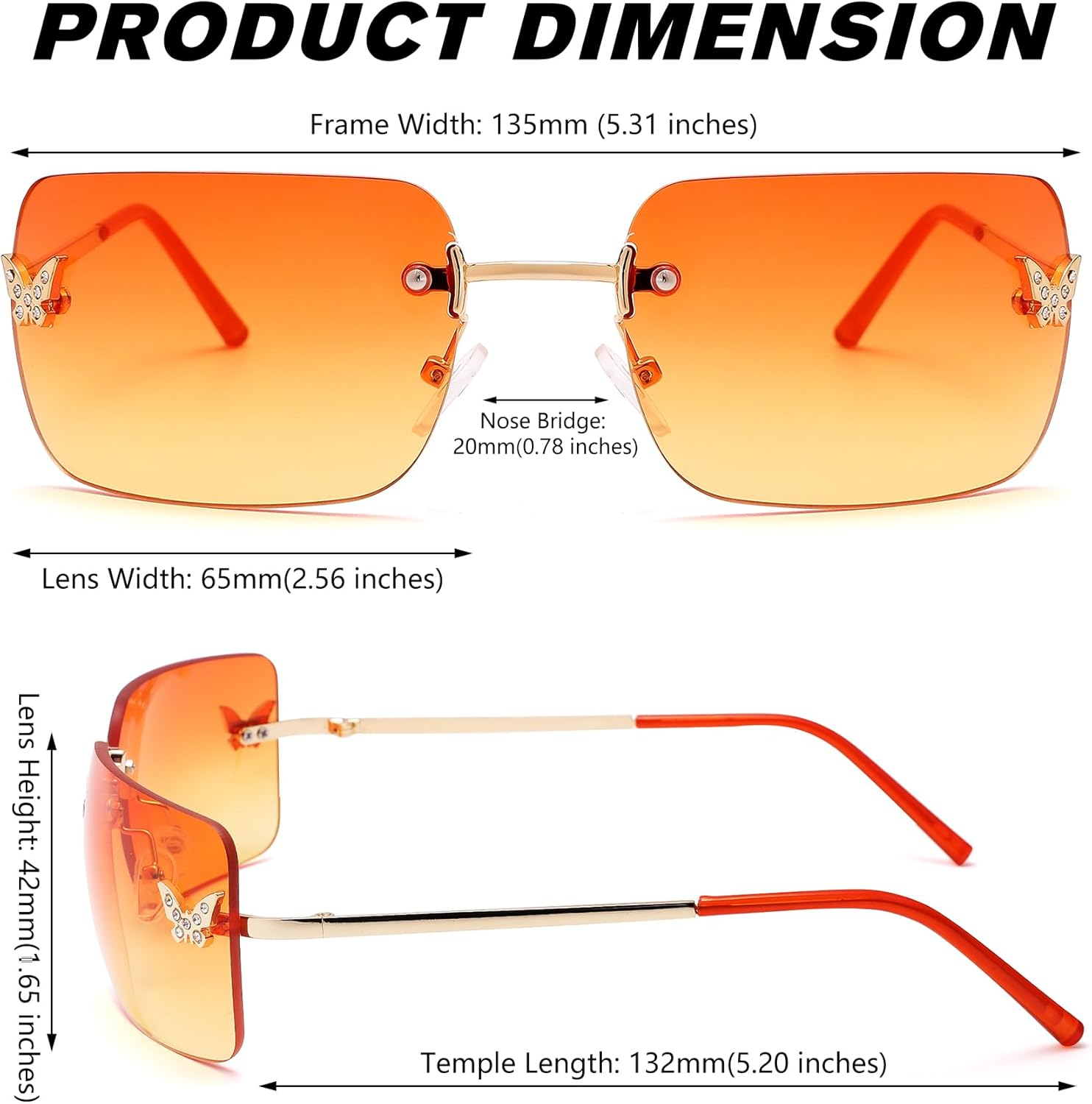 Revemo Rectangle Rimless Sunglasses for Women Retro Trendy Square Sun Glasses Vintage Shades