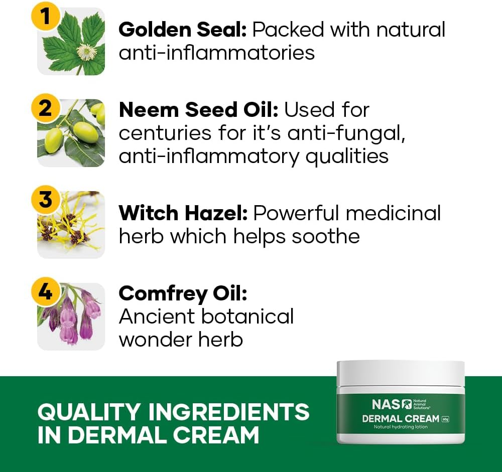 Natural Animal Solutions Dermal Cream for Dog Skin Irritation Support. Dog Dry Skin Treatment - Ideal for Paws, Nose, Elbows and Itchy Skin. Dog Rash Cream, 60G image number 3