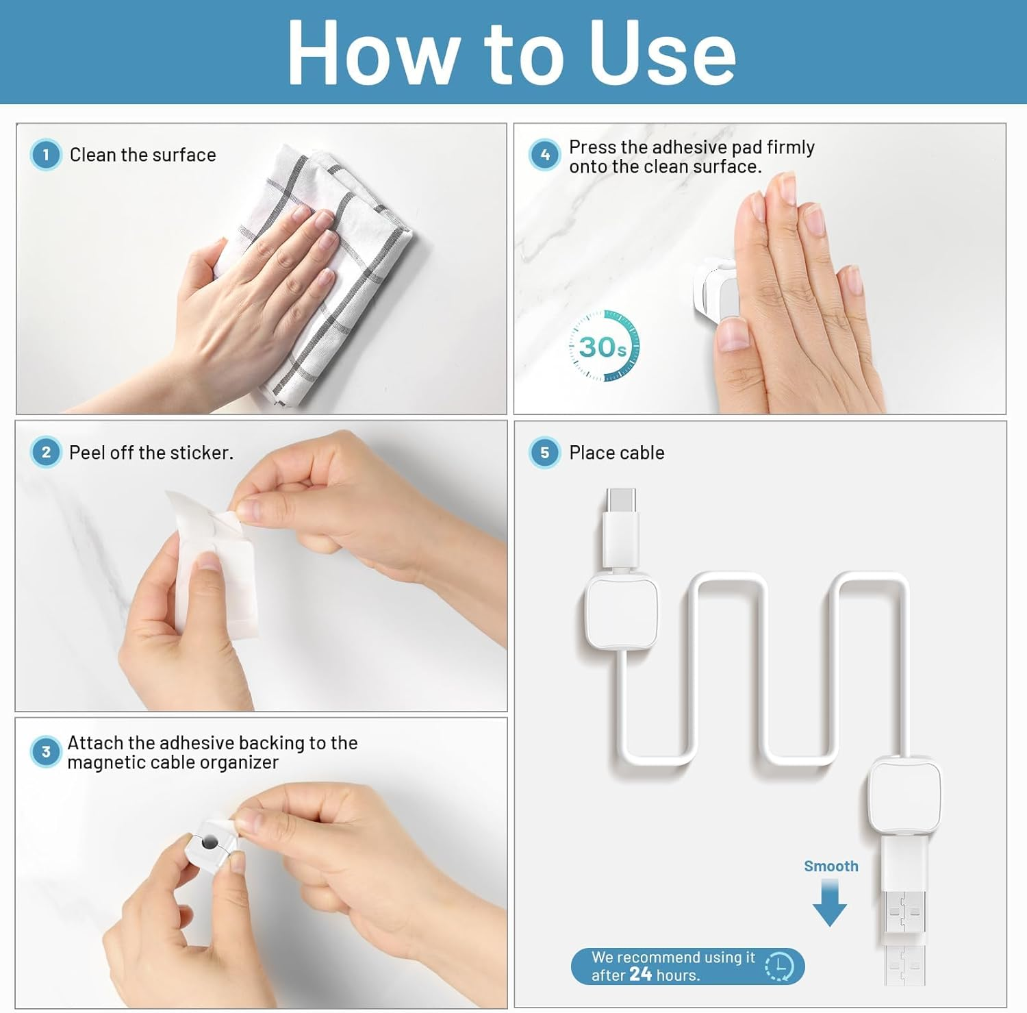 Magnetic Cable Clips Cord Organizer Magnetic Cord Holder Cable Smooth Adjustable Holder Keeper for Desktop,Nightstand,Wall,Home Office,Phone,Car (White) image number 3