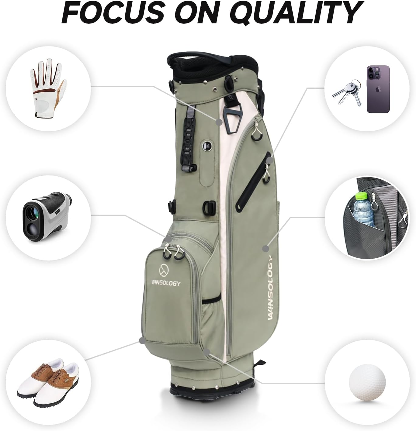 T WINSOLOGY Golf Bag for Men Travel Club Stand Ball Cart Support Pole Vessel Pouch Camo Stand Gifts Airlines for Women,Womens Double Shoulder Straps Lightweight Golf Bag Organizer Storage. - Sage Grey/Cream image number 2