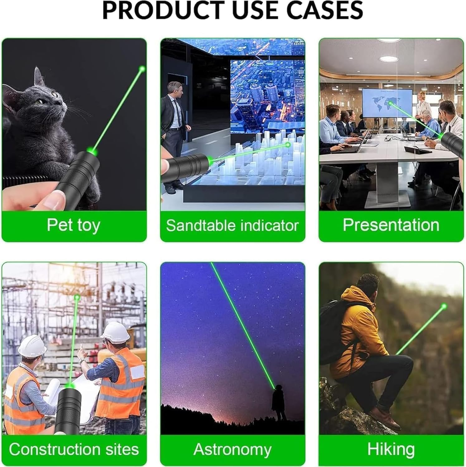 Professional Rechargeable Flashlight Long Distance Range Light for TV/LED/LCD Screens, Tactical Flashlights for Outdoors Astronomic Constructions Indoor Presentation Office（Green） image number 1