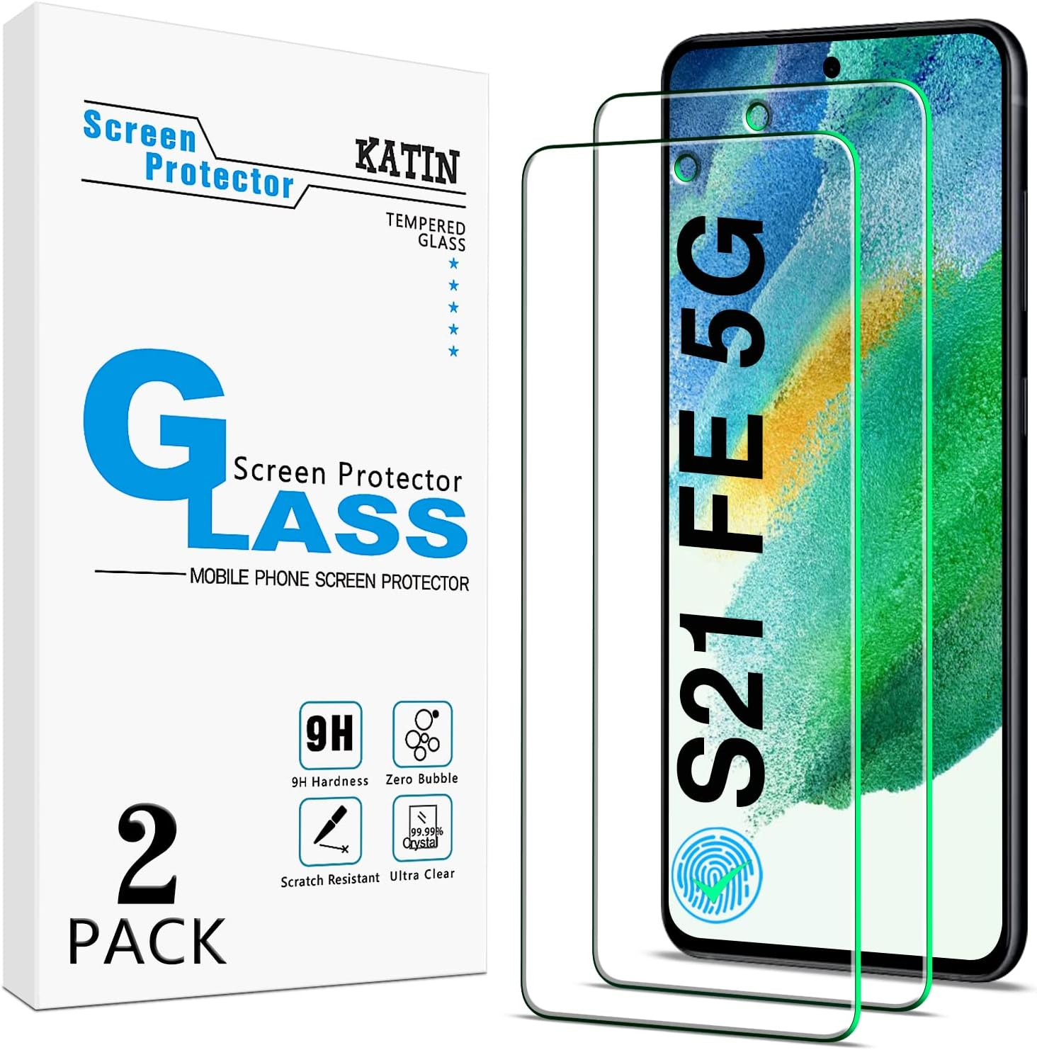 KATIN [2-Pack] Screen Protector for Samsung Galaxy S21 FE 5G 6.4-Inch Tempered Glass, Support Fingerprint Unlock, anti Scratch, 9H Hardness, Case Friendly image number 4