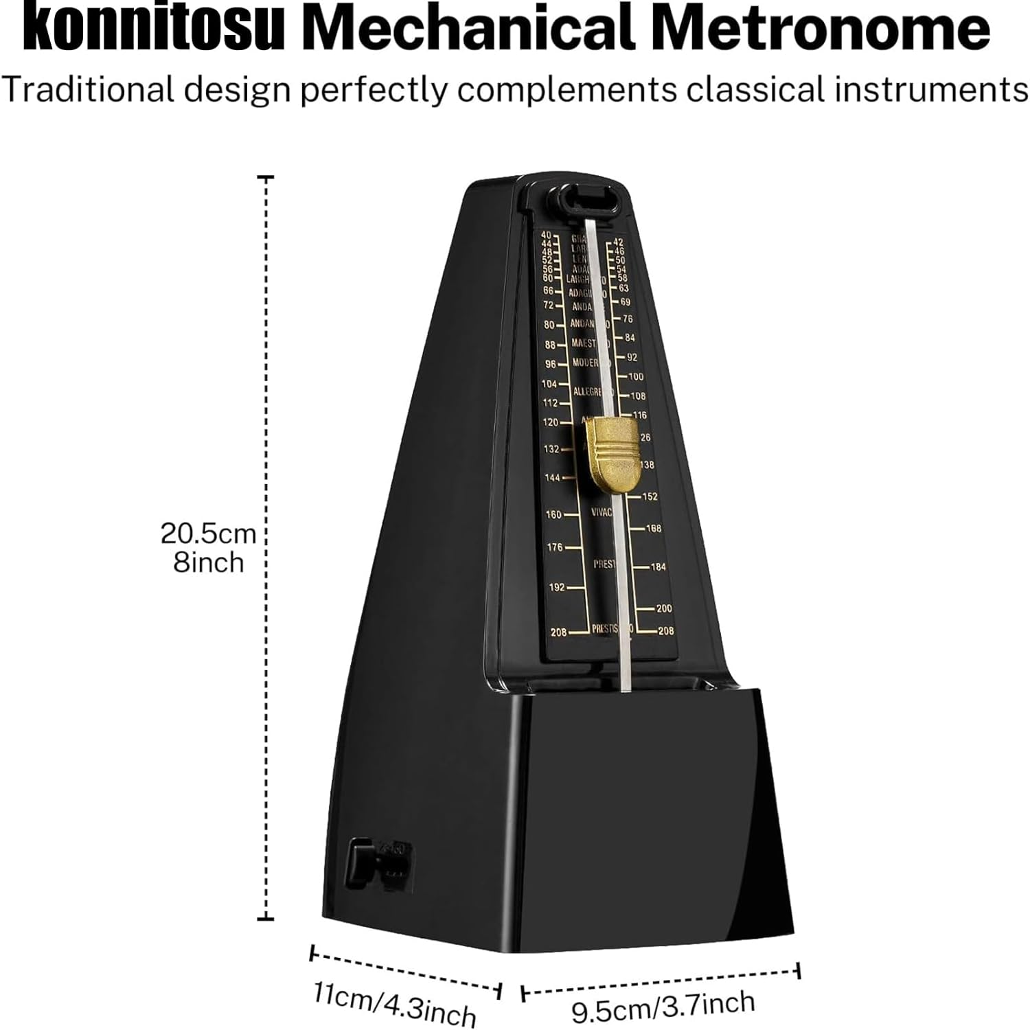 Mechanical Metronome, Universal Metronome for Piano, Guitar, Ukulele, Violin, with Loud Sound, Accurate Track Beat, Tempo for Beginner, Piano Black image number 6