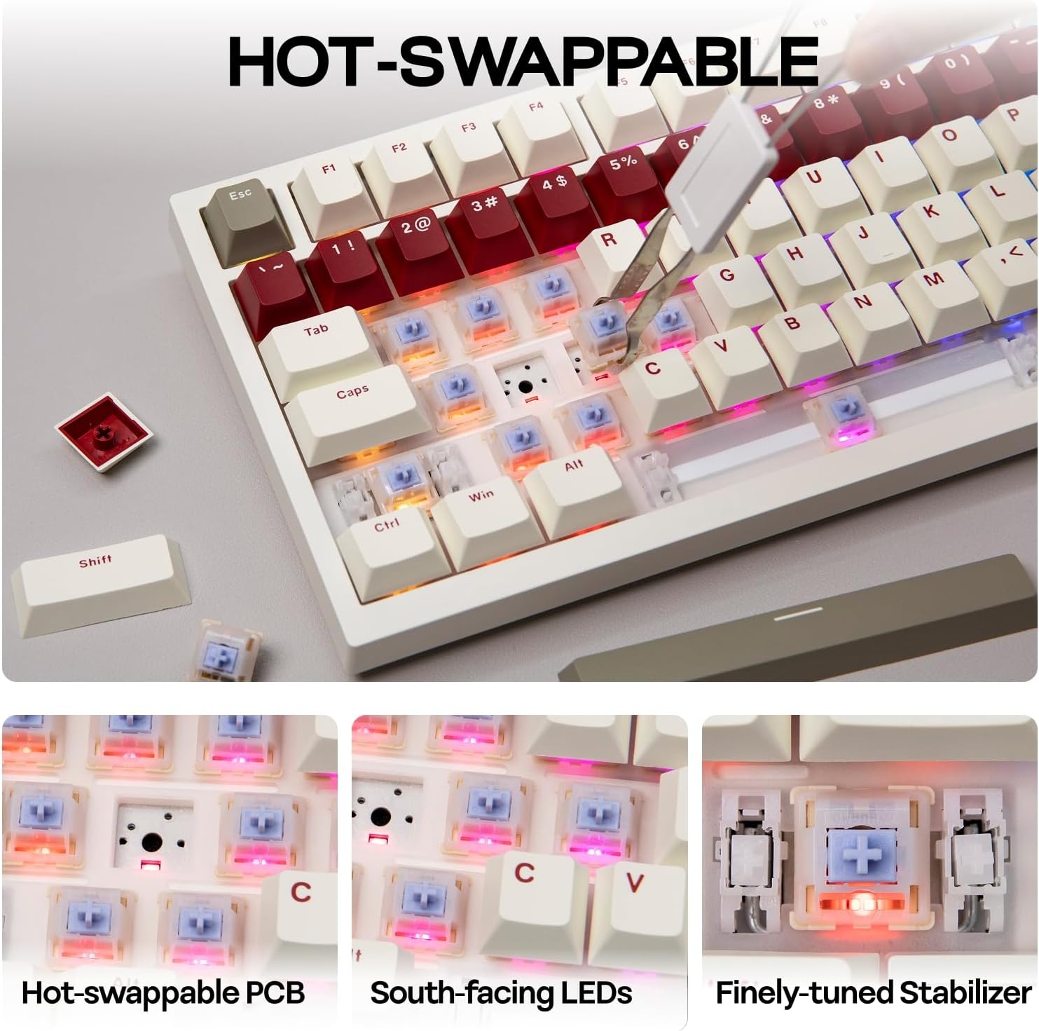 EPOMAKER Ajazz AK820 PRO Wireless Gaming Keyboard with TFT Screen and Knob, Hot Swappable, 2.4Ghz/Usb/Bt5.0, 75% Mechanical Keyboard for Pc/Mac/Office/Gaming (Beige, Dreamy Switch) image number 6