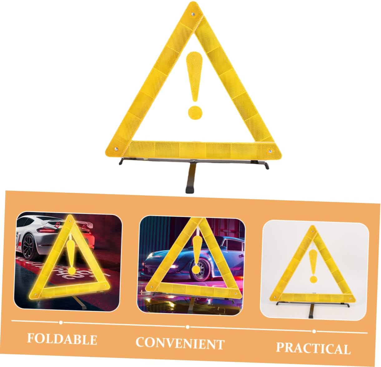 ULTECHNOVO Warning Triangle Road Safety Kit Foldable Reflective Roadside Triangles for Car Emergencies for Roadside Safety for Parking Warning image number 4