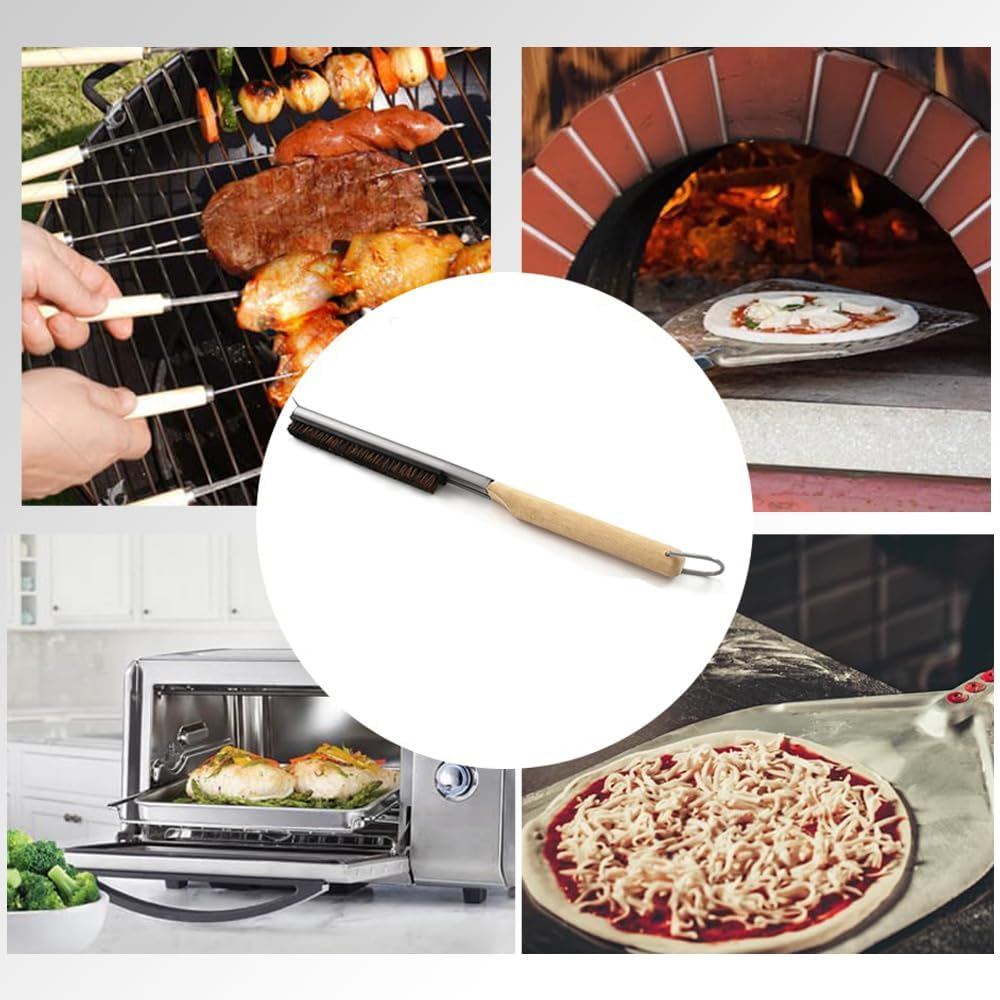 Pizza Oven Brush - Wooden Handle BBQ Brush, Pizza Stone Cleaning Brush with Scraper, Versatile Kitchen & Outdoor Bake Tool for Easy Maintenance image number 3