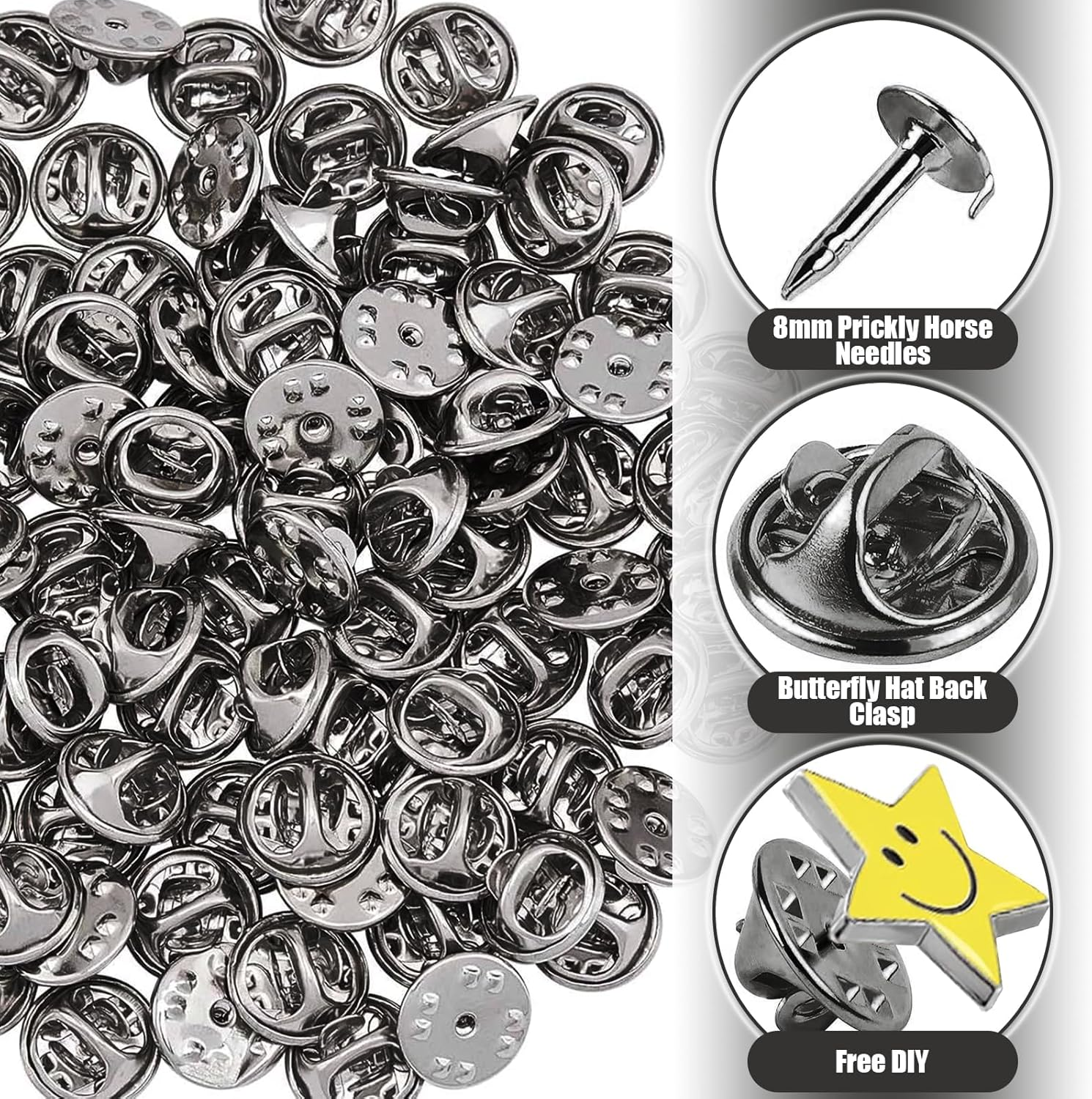 Pin Backs, 50 Pcs Metal Pin Backings, Backs Locking Pin Keepers Clasp Metal Pin Backs for Jewlery, Crafts, Lapel Pins (Black) image number 3