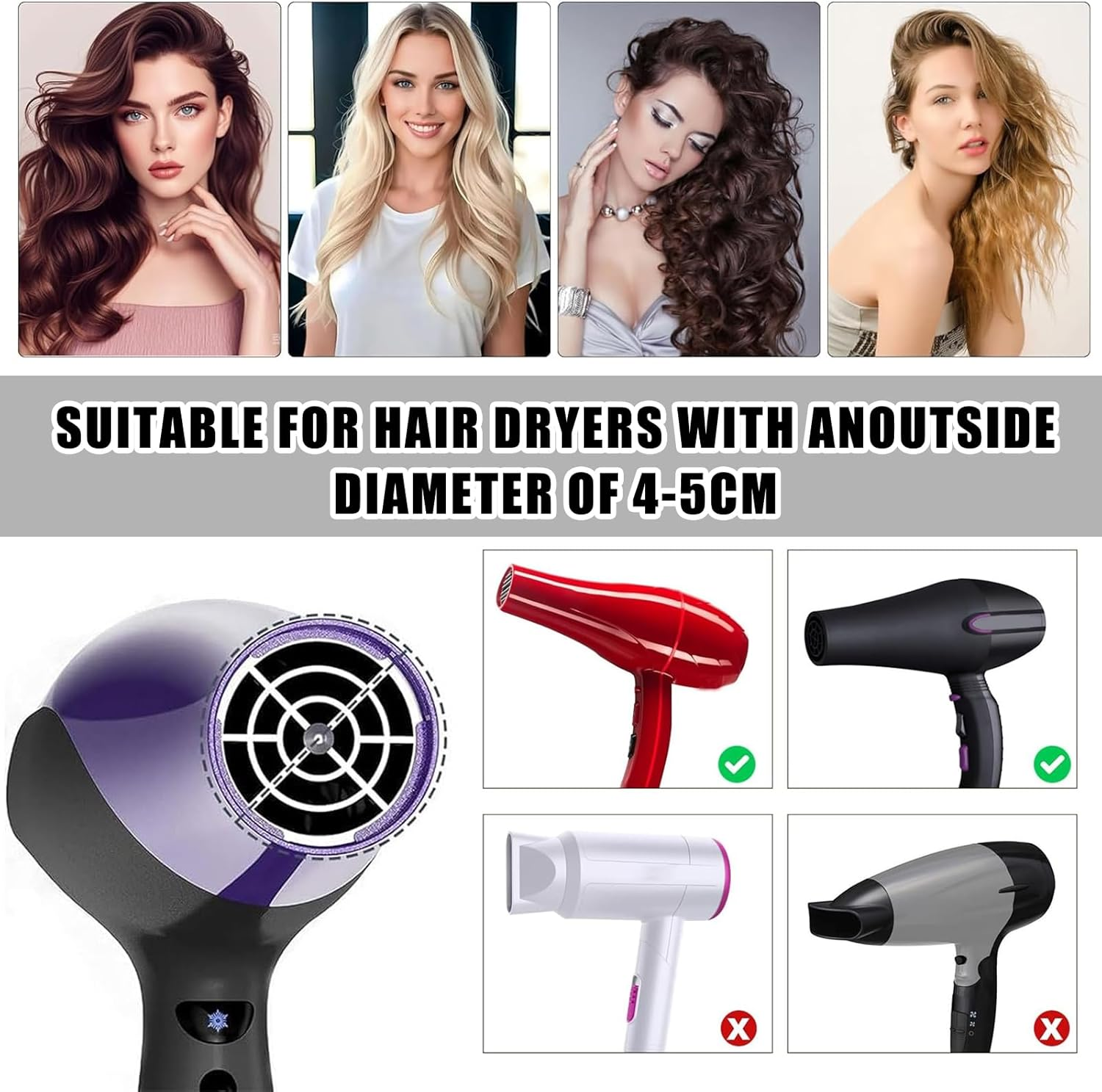 Diffuser Hair Universal, Diffuser Attachment Hair Dryer, Foldable, Portable, for Curly or Wavy Hair Styling (Black) image number 5