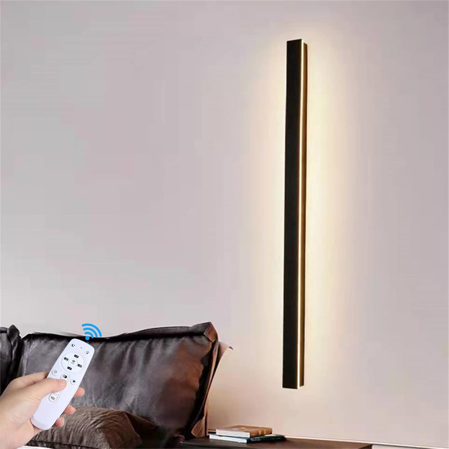 Modern Dimmable Indoor Wall Light Long Strip LED Fashion Staircase Wall Lamp with Remote Control Rectangular Interior Minimalist Black Acrylic Wall Sconce Bedroom Living Room (100Cm,Dimmable Light) image number 4