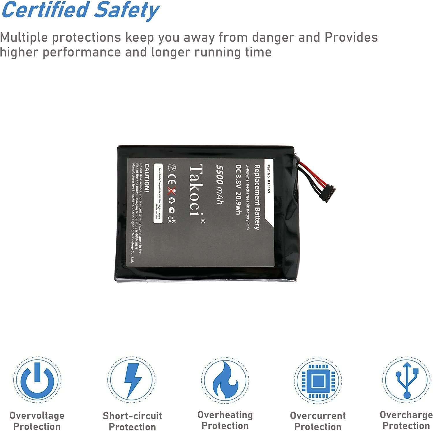 B15169 Replacement Battery Compatible with Ring Video Doorbell 1St Gen (2014 Release/720P HD) 3.8V/5500Mah image number 2