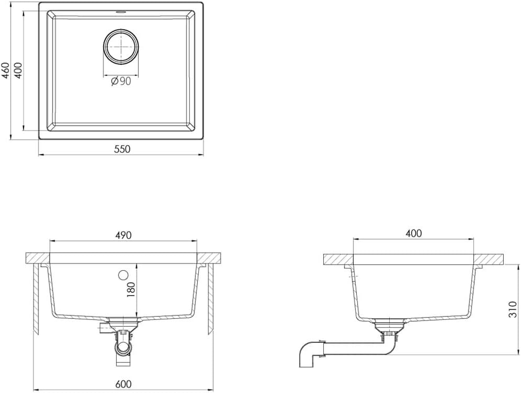 'Vidaxl Granite Kitchen Sink - Extra-Deep, Single Basin, Scratch & Impact Resistant with Basket Strainer, Suitable for Top or under Mounting - Black - White image number 3