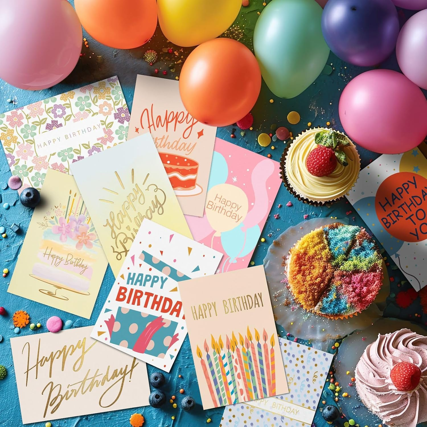 Uroboo Gold Foil Birthday Cards with Envelopes & Stickers, 20PCS Happy Birthday Cards Assortment in Bulk for Family, Kids, Friends, Work & Office Celebrations image number 6