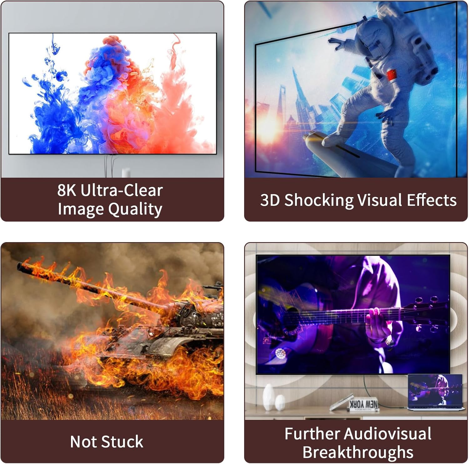 Lizbin 8K Cable 2.1 6.6FT/2M 48Gbps, High Speed Cord, 8K 60Hz 4K 120Hz 2K 240Hz HDR 10 HDCP 2.2 & 2.3 Cables Compatible with Laptop, Monitor, TV, PS5, PS4, More (Black) image number 2