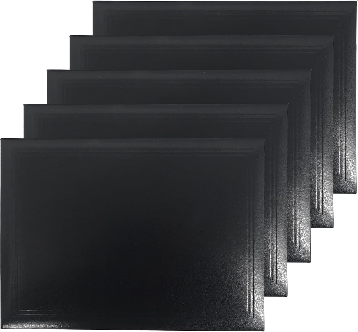 Graduationmall Diploma Cover Certificate Holder Graduation Covers for A4 Paper Classic Smooth Black 5Pcs