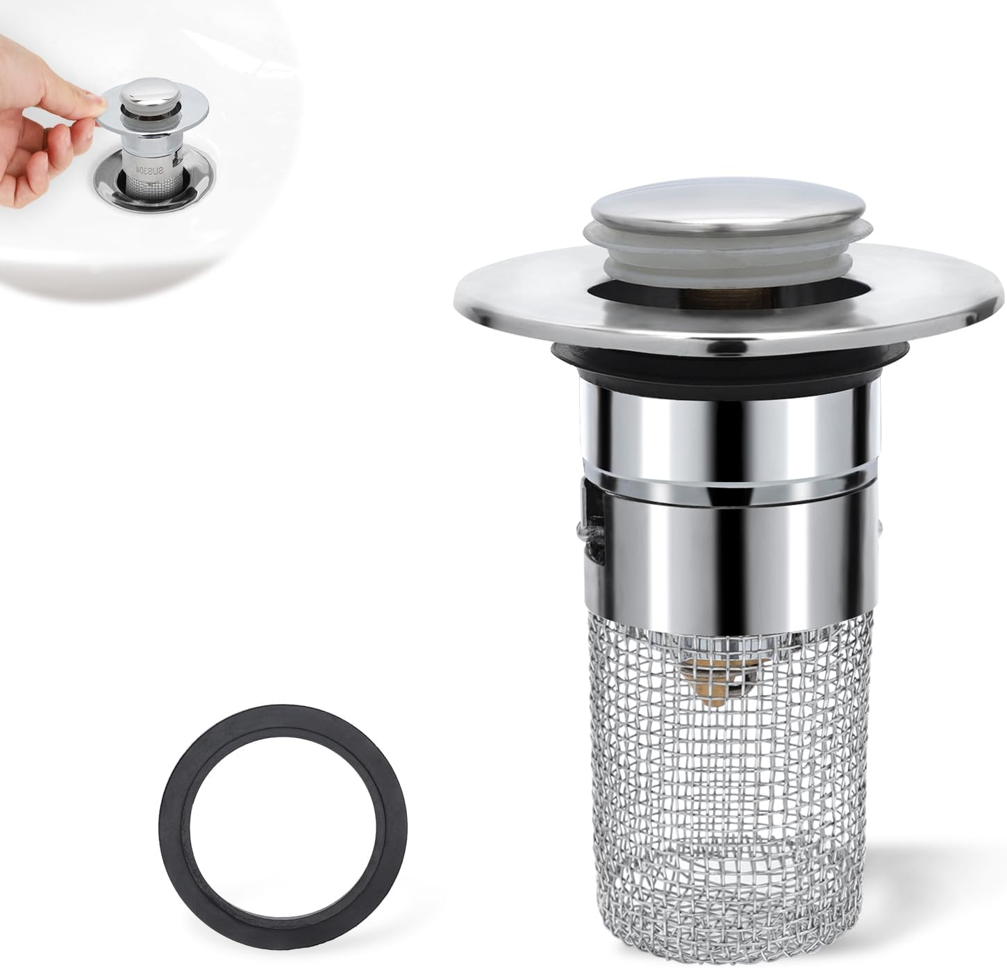 Stainless Steel Floor Drain Filter, Pop-Up Sink Drain Filter Multifunctional Bathtub Sink Drainer Bathroom Sink Stopper with Detachable Filter Basket for Bathroom Kitchen image number 4