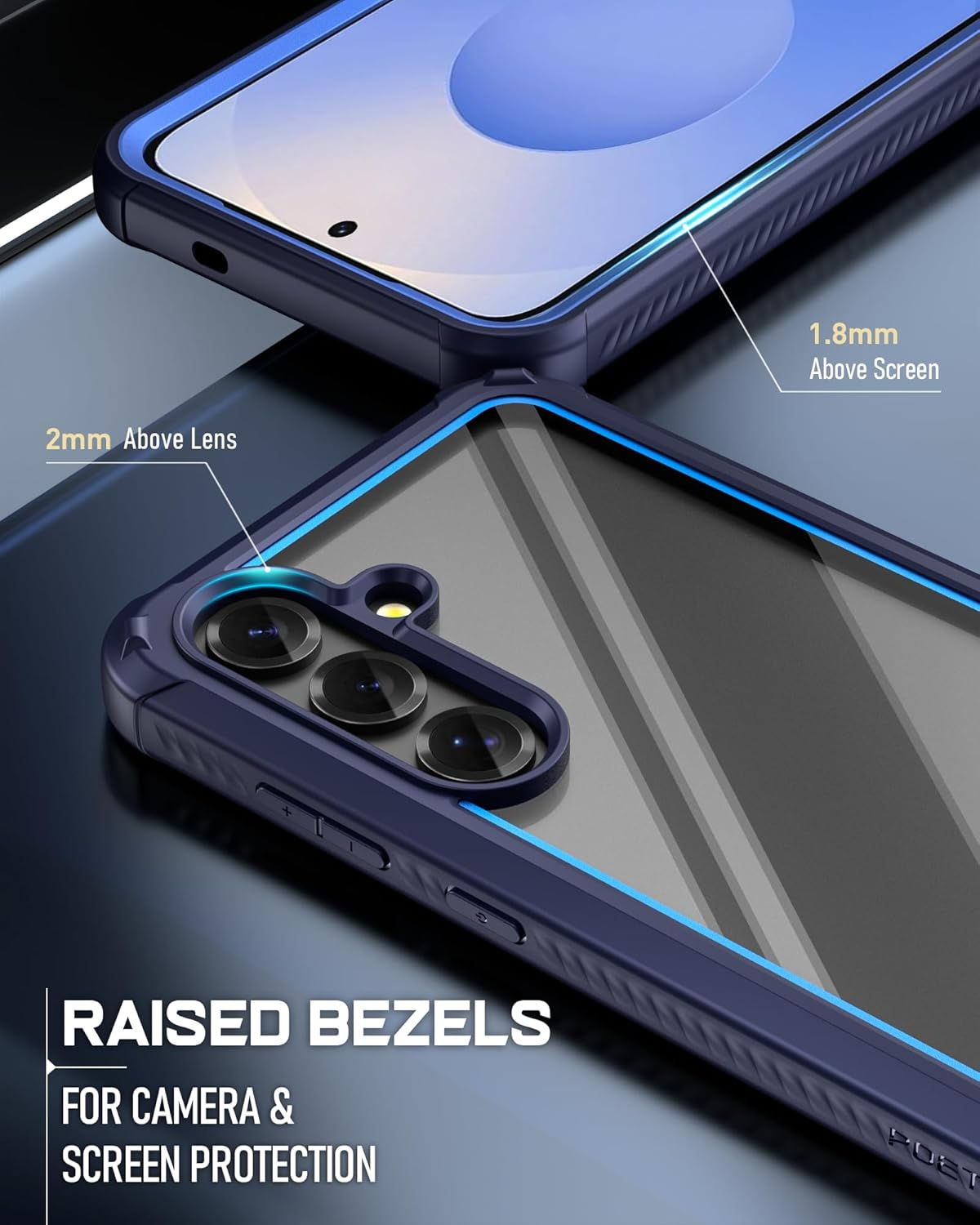 POETIC Guardian Case for Samsung Galaxy S25+ plus 5G, 6M Military Grade Drop Test, Built-In Screen Protector and Fingerprint ID, Heavy Duty Shockproof Full Body Case, Blue/Clear - Black image number 6