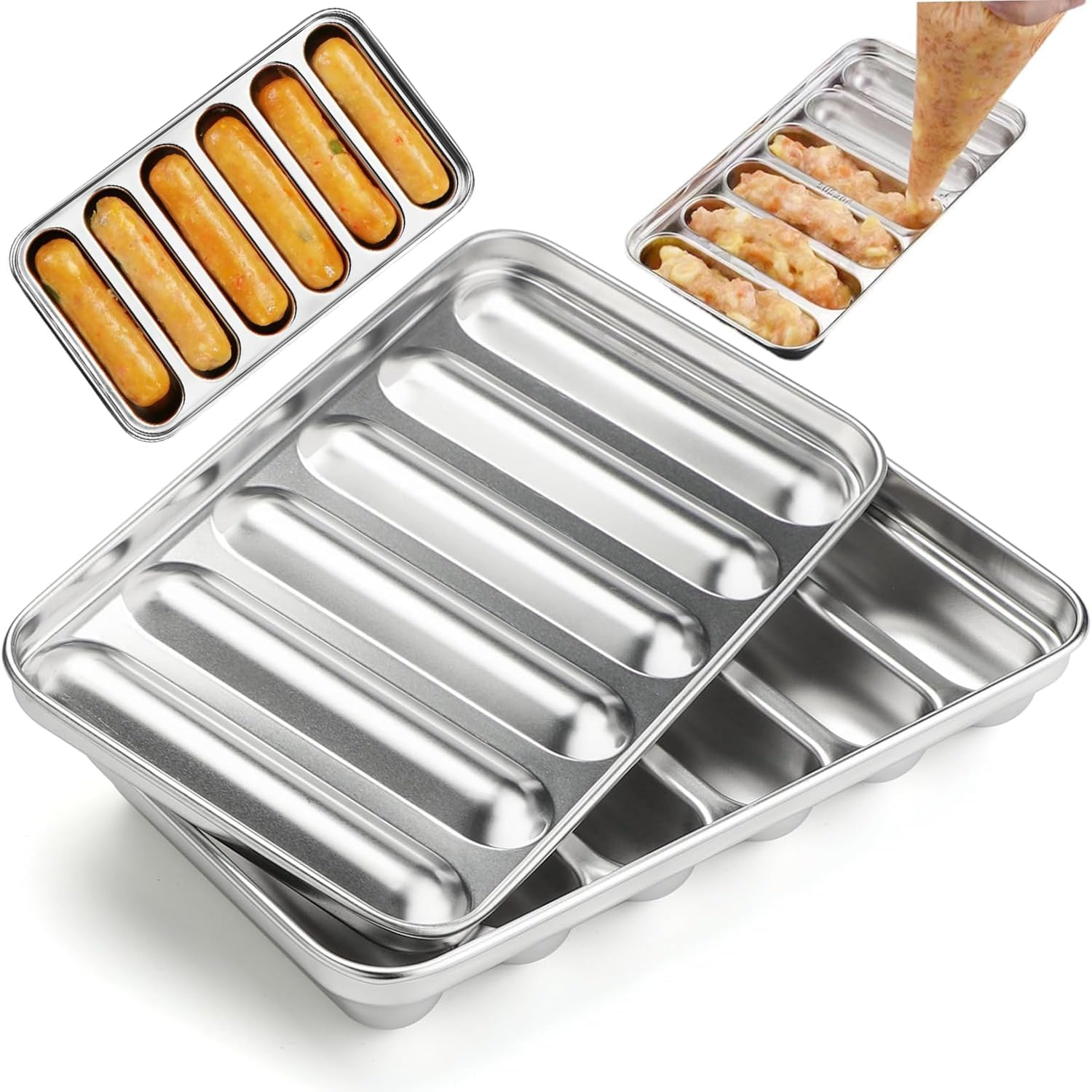 304 Stainless Steel Sausage Mould Hot Dog Baking Mould Hot Dog Baking Mould DIY Sausage Kitchen Baking for Birthday Parties Festival Daily for Grill Kitchen Baking Cooking (Silver)
