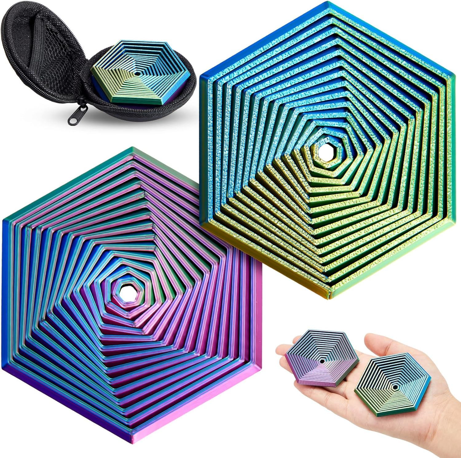 Seenelling 2 Pcs Fractal Fidget Hexagon 3D Printed anti Stress Sensory Tool for Adults Mindful Meditation Tool Geometric Hexagon Spiral for Stress and Anxiety Relief image number 5