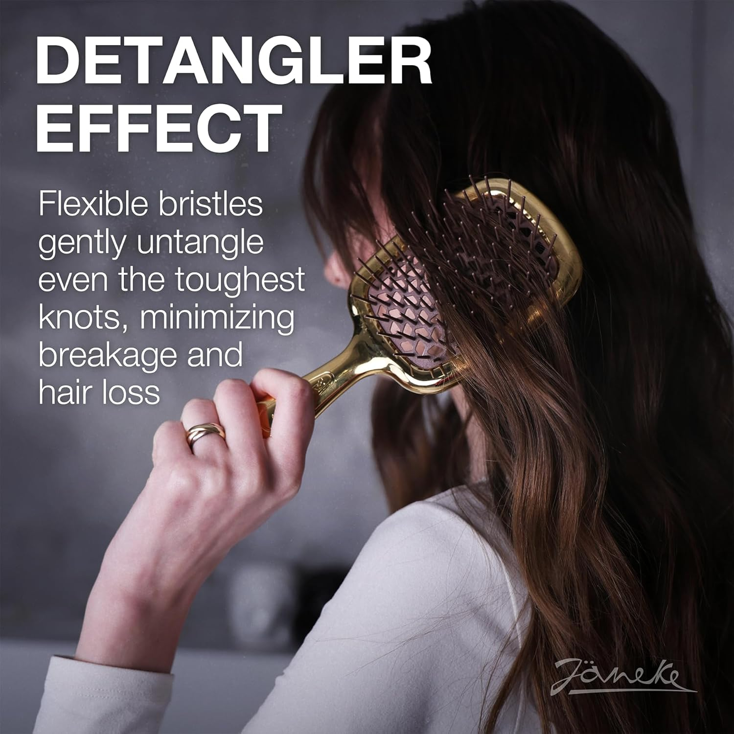 Janeke Superbrush Detangling Brush for Soft Smoothing Hair Brushing with Anti-Static Bristles - Vented Wet Hair Brush for Blow Drying Use - Perfect for Curly, Thick, Wavy, Fine Hair Types (Gold)
