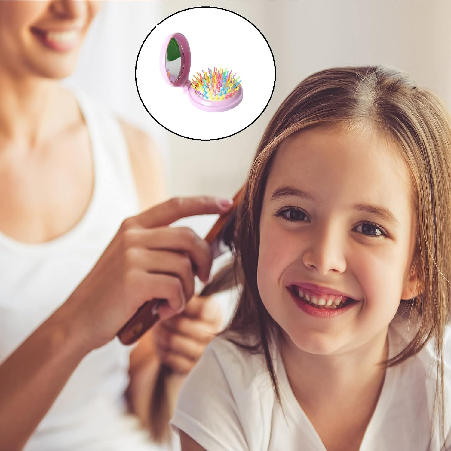 Foldable Hair Brushes with Travel Mirror, Foldable Bag Hair Brush, round Mini Hair Comb, Pocket Hair Brush, Folding Travel Mirror Hair Brushes, with Small Foldable Hair Brush, for Work, Travel, Women and Girls image number 4