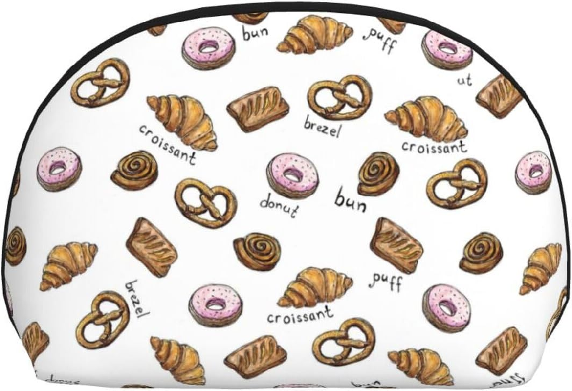 Cozimangoe Coin Pouch Makeup Bags Set, 2 Piece Shell Shape Cosmetic Bag with Pockets for Daily Travel Handbag Lipstick Keys Toiletry, Personalized Croissant image number 4