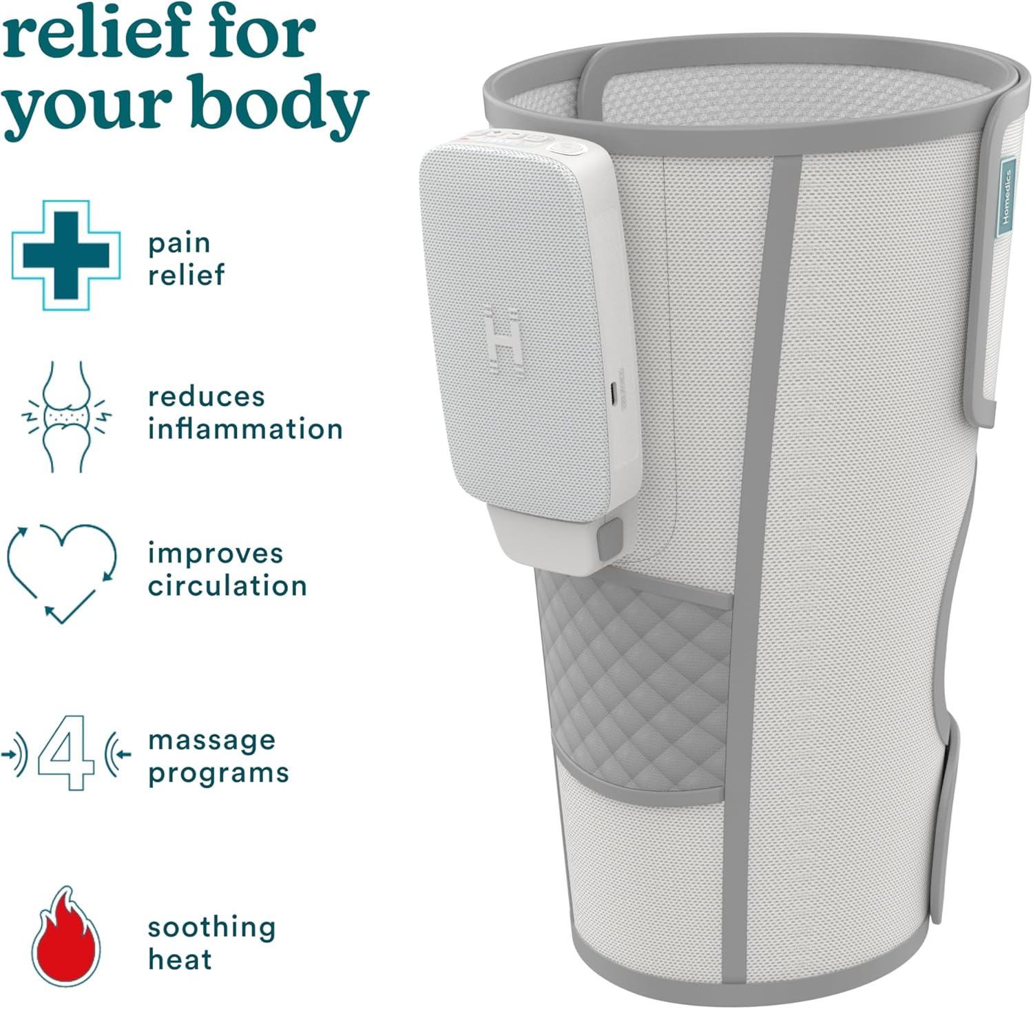 Muscle Relaxation, Cordless, Portable, Knee Care, Homedics Modulair Compression Knee Wrap Massager &ndash; Overlapped Compression Therapy with 4 Programs, Adjustable Intensity, Heat Settings image number 1