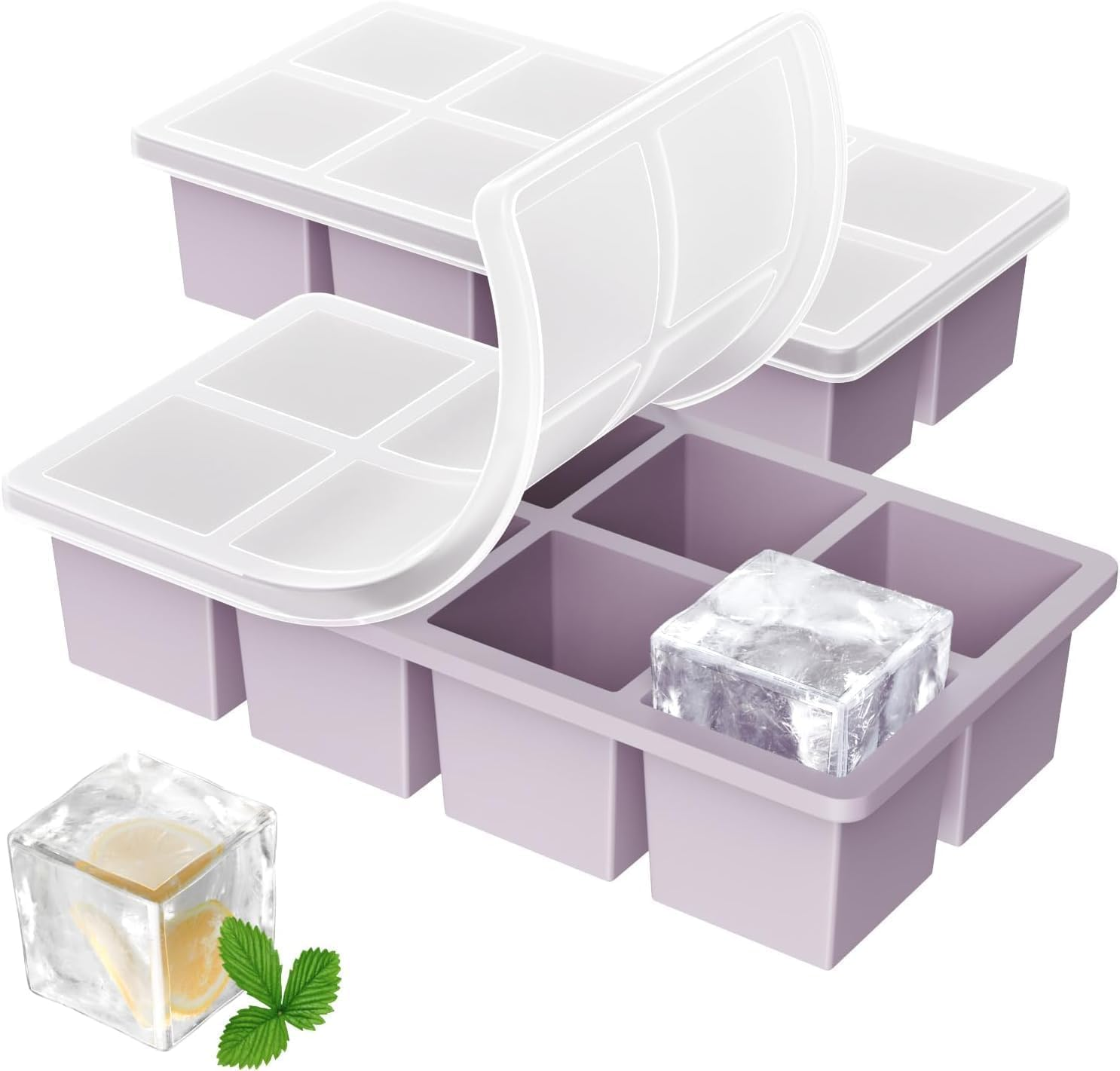 Large Ice Cube Trays, Big Silicone Ice Cube Trays 2Inch - Huge Square Ice Cubed Tray for Drink，2Pcs (Blue) image number 1