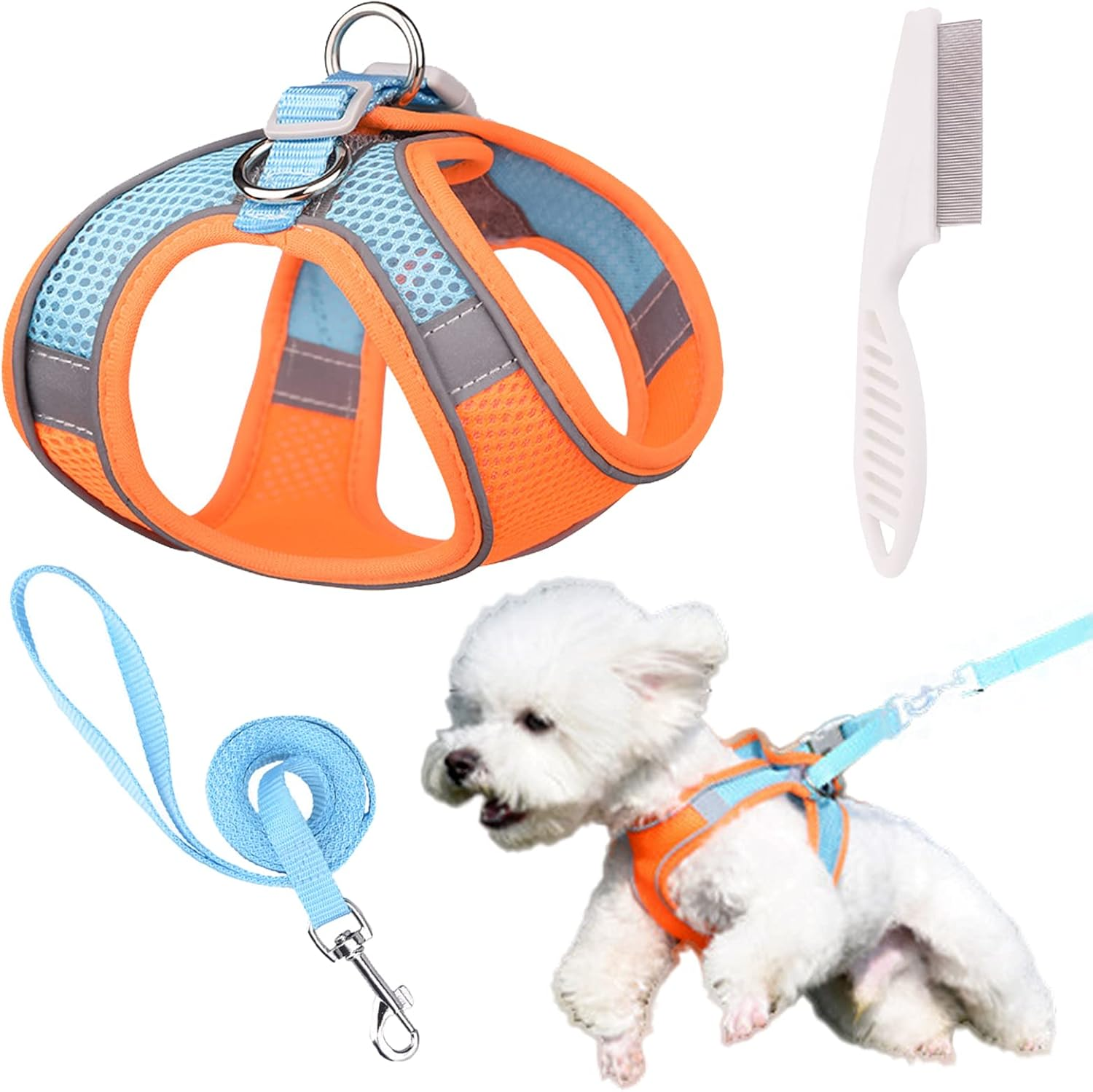 BDSHUNBF Dog Harness and Lead Set, Step-In Puppy Vest Harnesses, No Pull Harness Small Dogs Harness, Reflective Breathable Adjustable Dog Vest Harness for Small Dogs, Cats, Dog Accessories（S Orange） image number 6