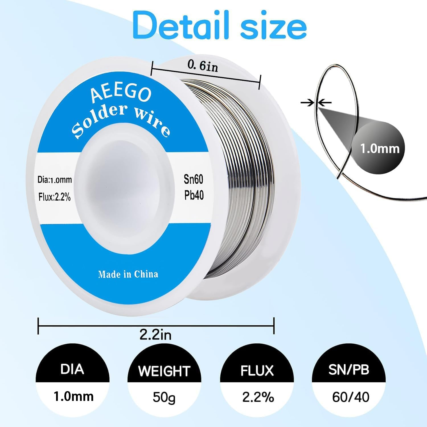 60/40 Tin-Lead Solder Wire (With Rosin Core) for Electrical Soldering 0.039" (1.0Mm-50G)