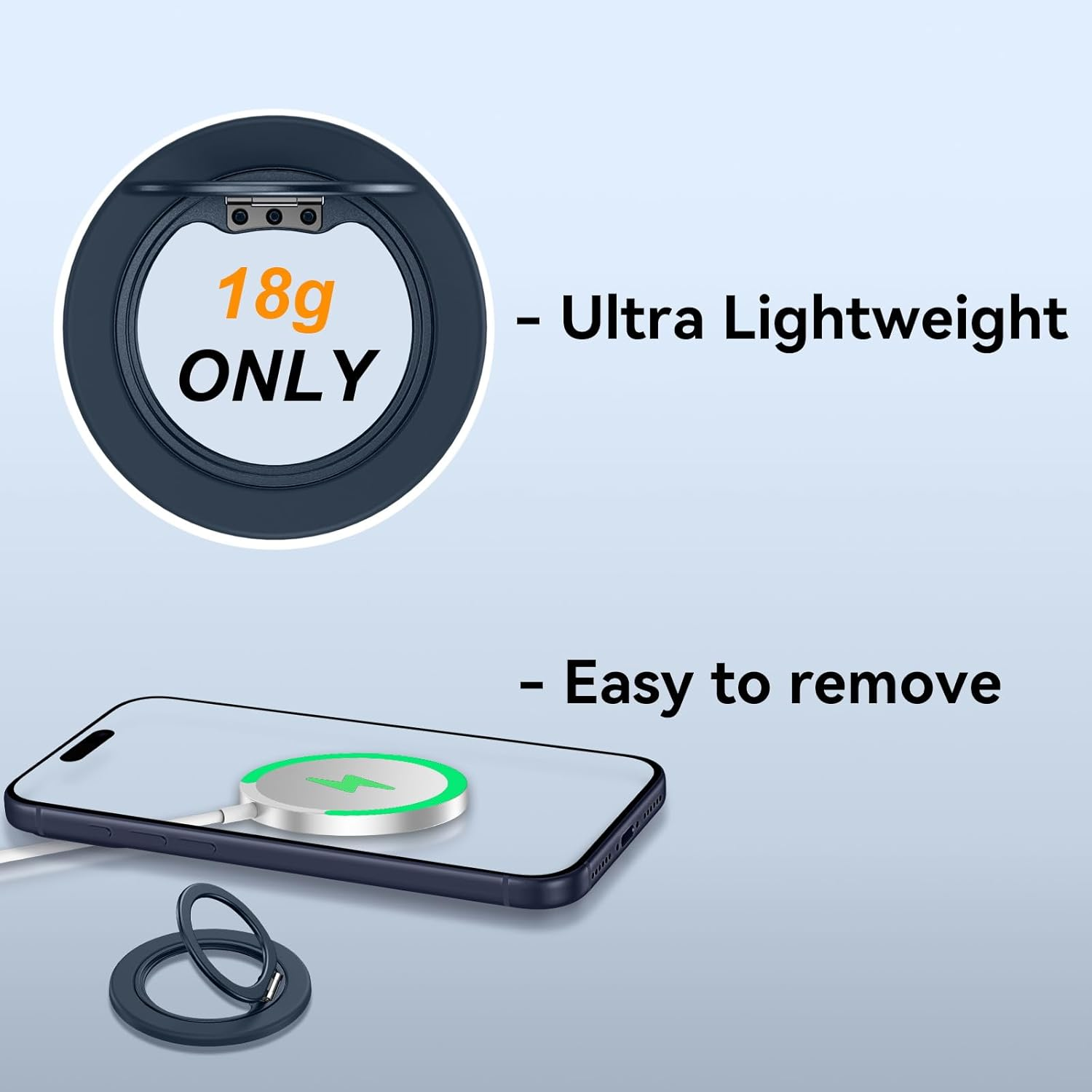 YINLAI Magnetic Phone Grip for Magsafe, [360&deg; Adjustable] [Ultra-Light 18G] [With Soft-Touch Matte Finish] Magnetic Finger Grip, Phone Ring Holder Ring Stand for Iphone 17/16/15/14/13/12 Series, Blue