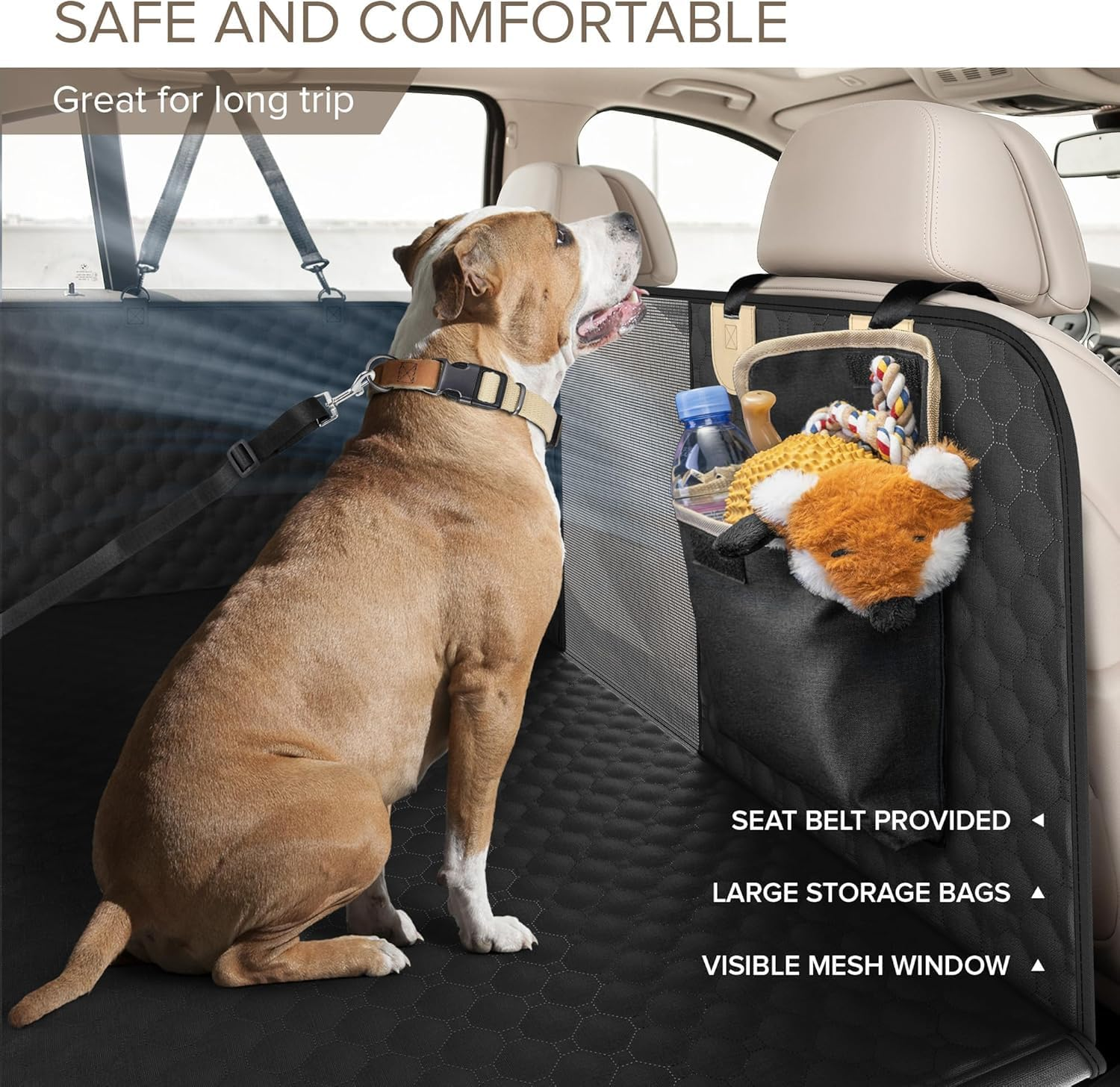 Dog Seat Cover - Hard Bottom Protection - Waterproof - Wear-Resistant, Machine-Washable, Universal Fit, Safety Belt, and Hammock Design for Ultimate Pet Comfort and Safety(Black) image number 5