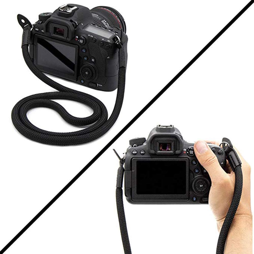 Camera Hand and Neck Shoulder Straps for DSLR Mirrorless Micro Single Cameras, Quick Release Wrist Strap with Safer Connector and Vintage Climbing Rope Strap for Secure Comfortable Carry(Color:Black.) image number 5
