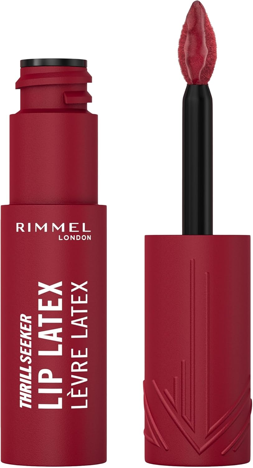 Rimmel Thrill Seeker Lip Latex, 350 Spicy, Liquid Lipstick, Lipgloss, Lip Colour, Hyaluronic Lipstick, Lip Stain, Smooth Shine, Hydration, Hyaluronic Acid, Vitamin E, Aloe Vera, 6Ml