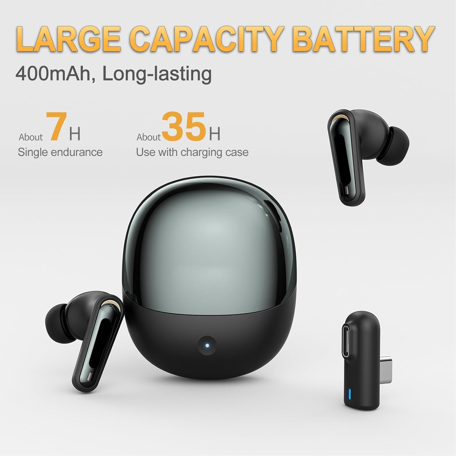 Plyisty Wireless Gaming Earbuds with ENC Mic, 2.4G Wireless/Bluetooth 5.4 Dual Mode Headphone, Low Latency, 3D Sound, for Phone, Laptop, Steam Deck, VR, PC (Black) - White image number 7