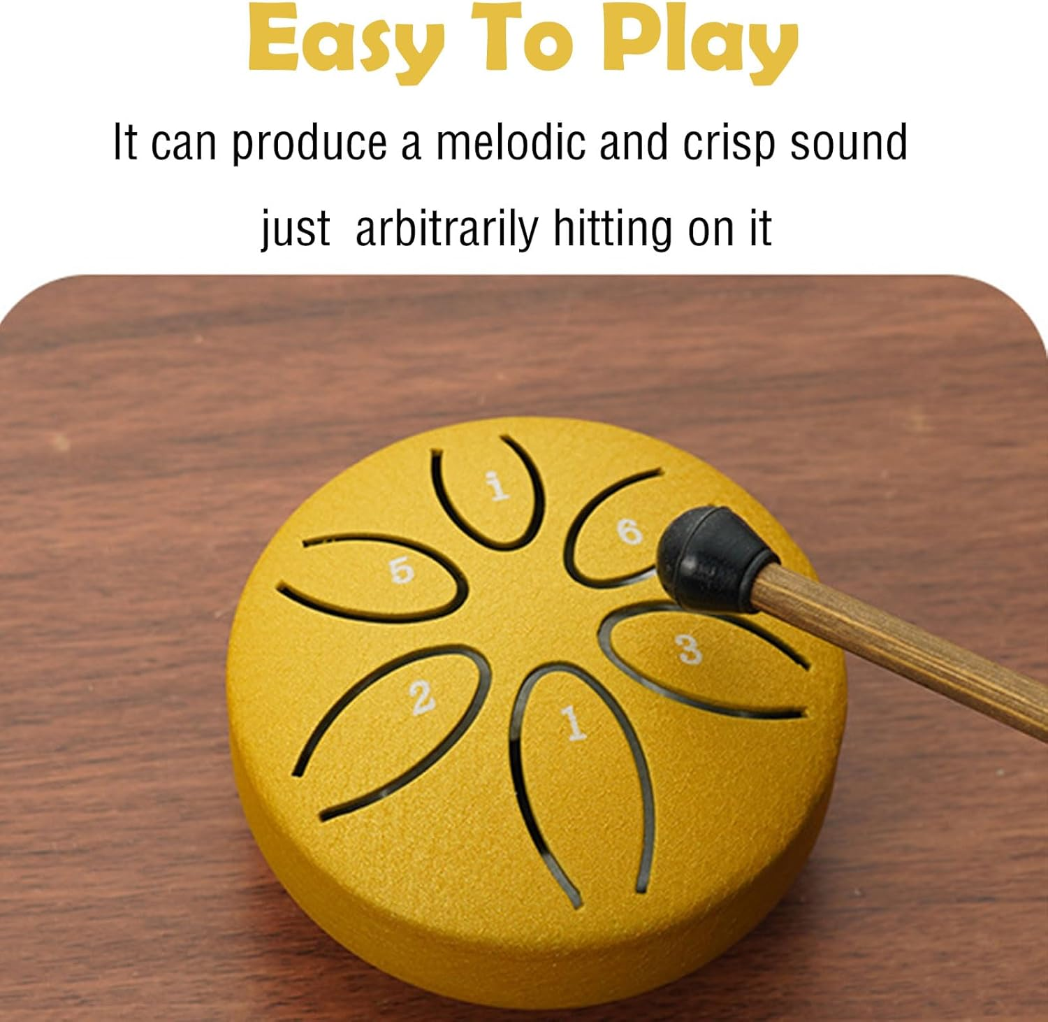 RUIFEN 3-Inch Six-Tone Hollow Drum, Hand Drum, Rain Drum, Carbon Steel Material, Sturdy and Durable, Suitable for Sound Bath, Meditation, and Stress Relief. (Size 3.15 * 1.89 Inches, Gold) image number 1