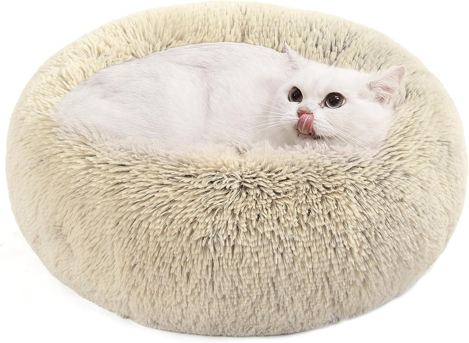 Feandrea Fluffy Dog Bed, Cat Bed, Doughnut Cushion, Washable, Removable Padding in the Centre, Long Plush, 50 Cm Diameter, Ombre Grey PGW037G01 image number 3